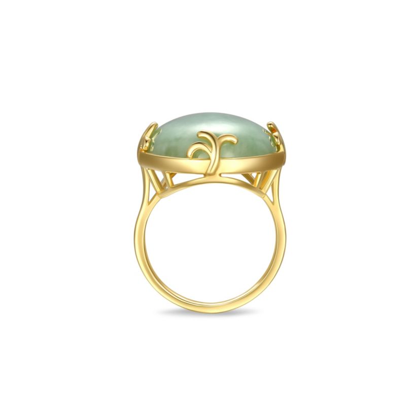 Genuine Jade Oval Ring in 18K Gold Plated Sterling Silver
