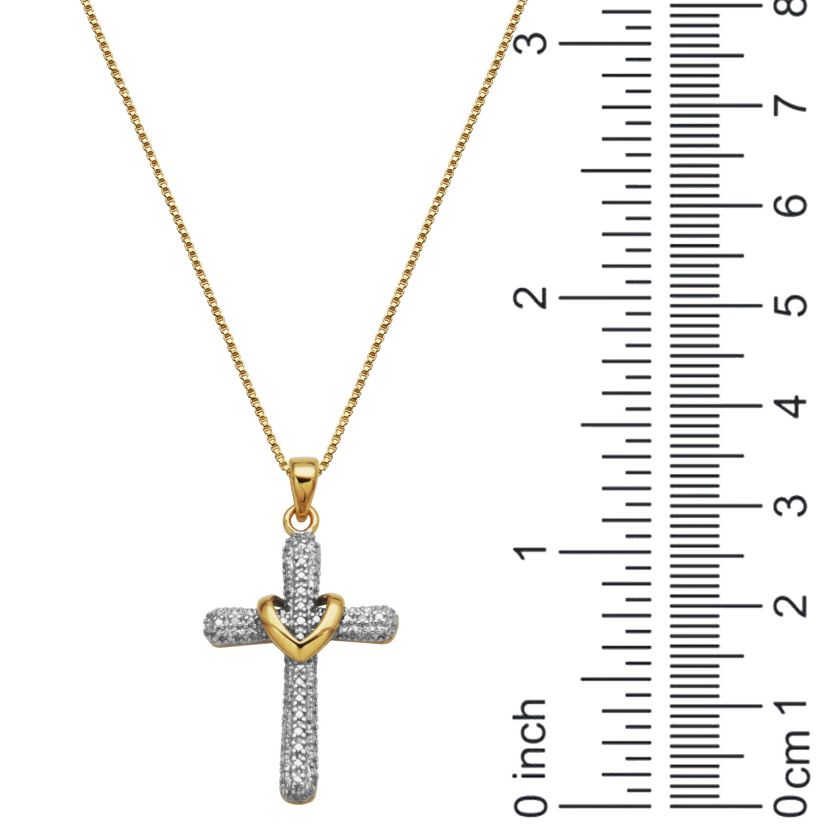 Diamond Accent Set of Cross Earrings and Pendant with 18" Chain in Gold Plated Sterling Silver