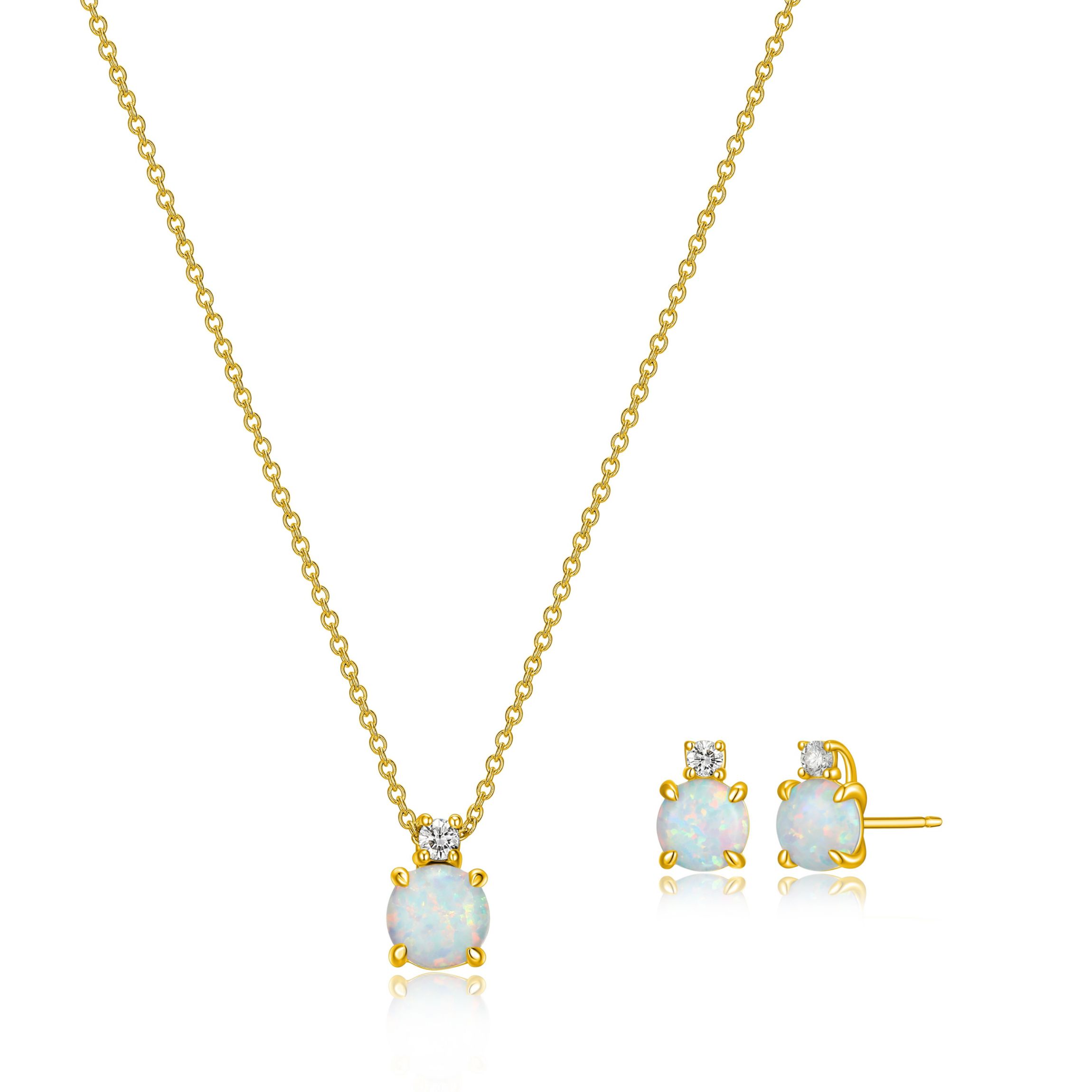 Created Opal Necklace and Earring Set in 18K Gold over Sterling Silver