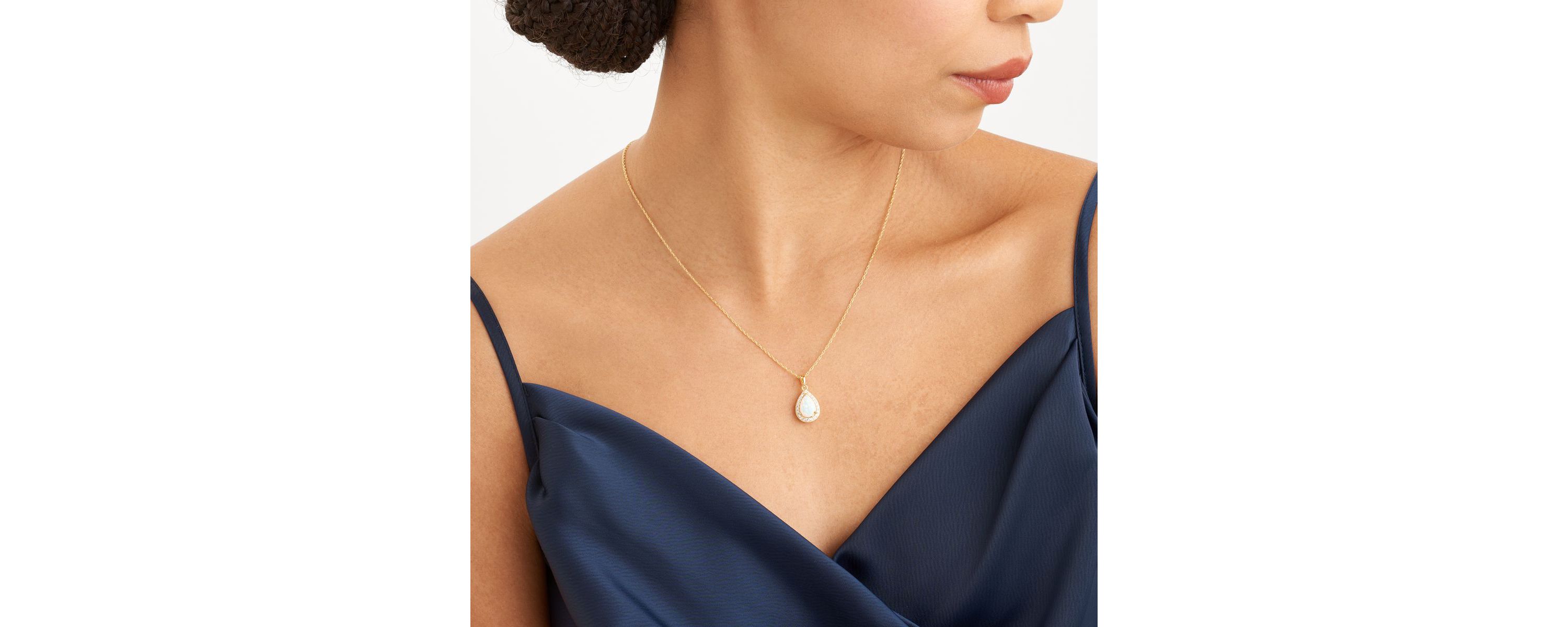 Created Opal and Created White Sapphire Pear Halo Necklace and Earring Set in 18K Gold Plated Sterling Silver