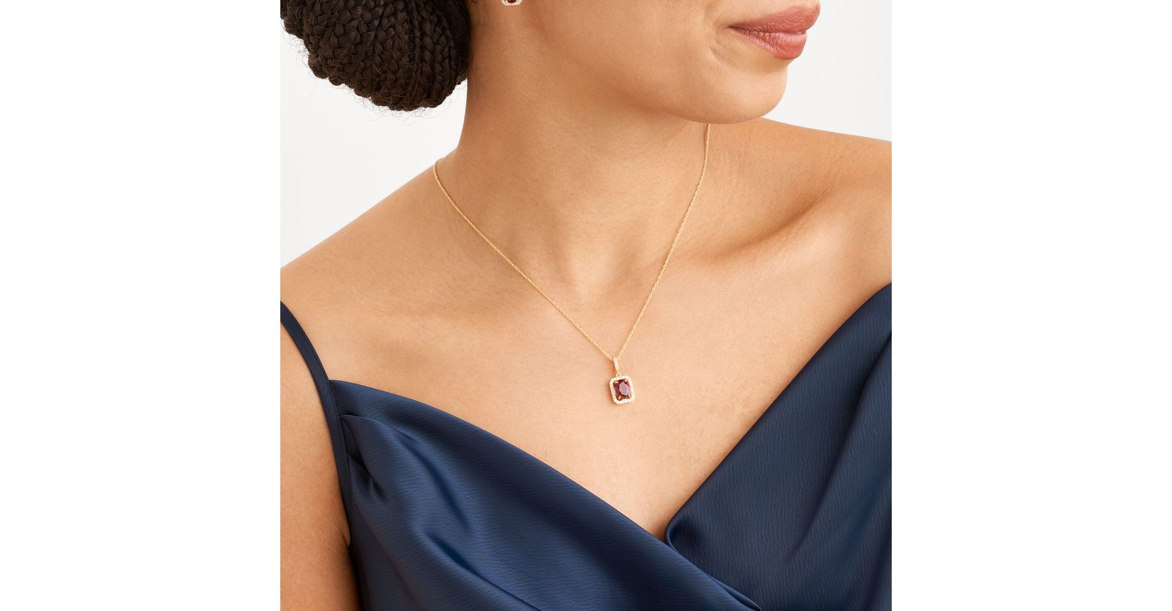 Created Ruby and White Sapphire Halo Necklace and Earring Set in 18K Gold over Sterling Silver