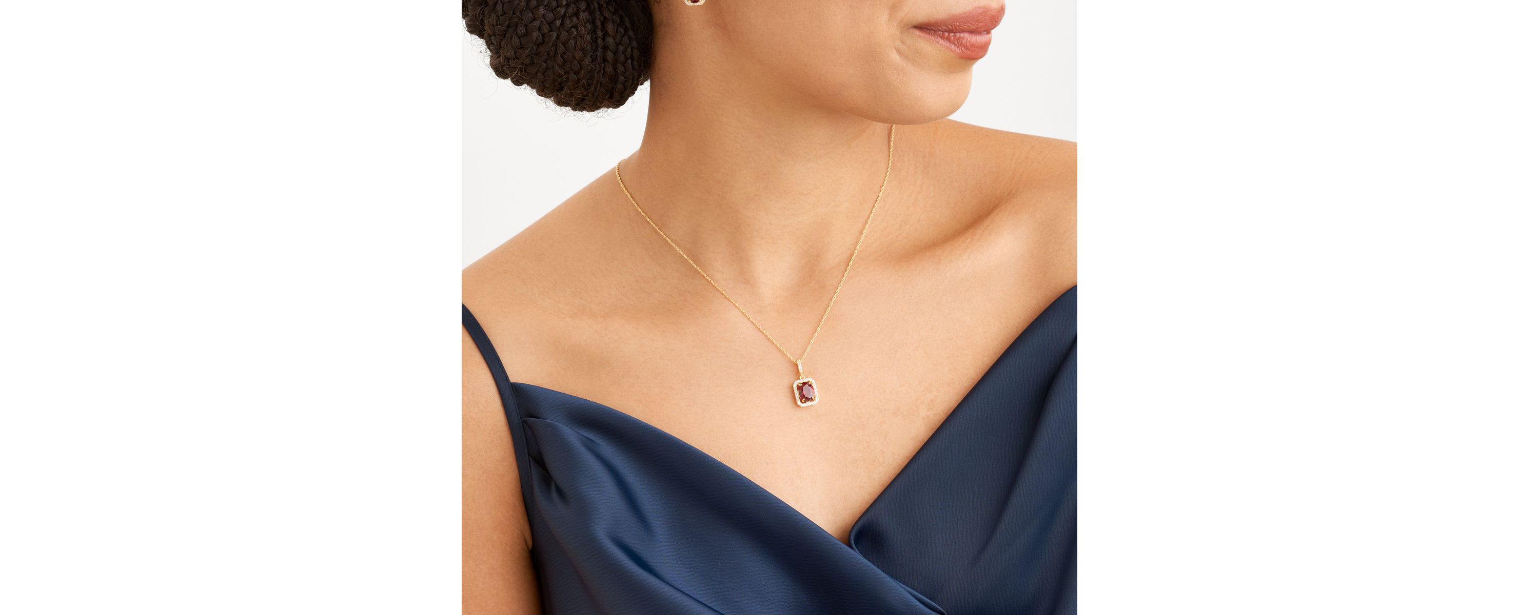 Created Ruby and White Sapphire Halo Necklace and Earring Set in 18K Gold over Sterling Silver