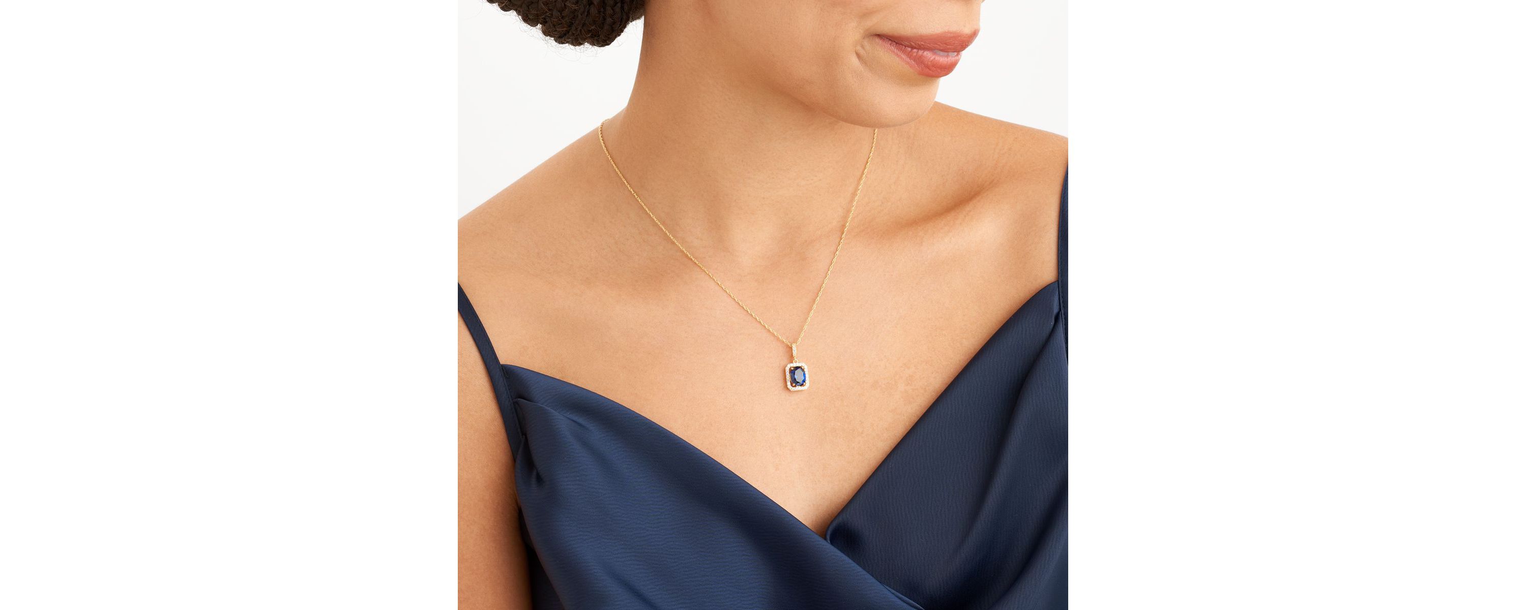 Created Blue and White Sapphire Halo Necklace and Earring Set in 18K Gold over Sterling Silver