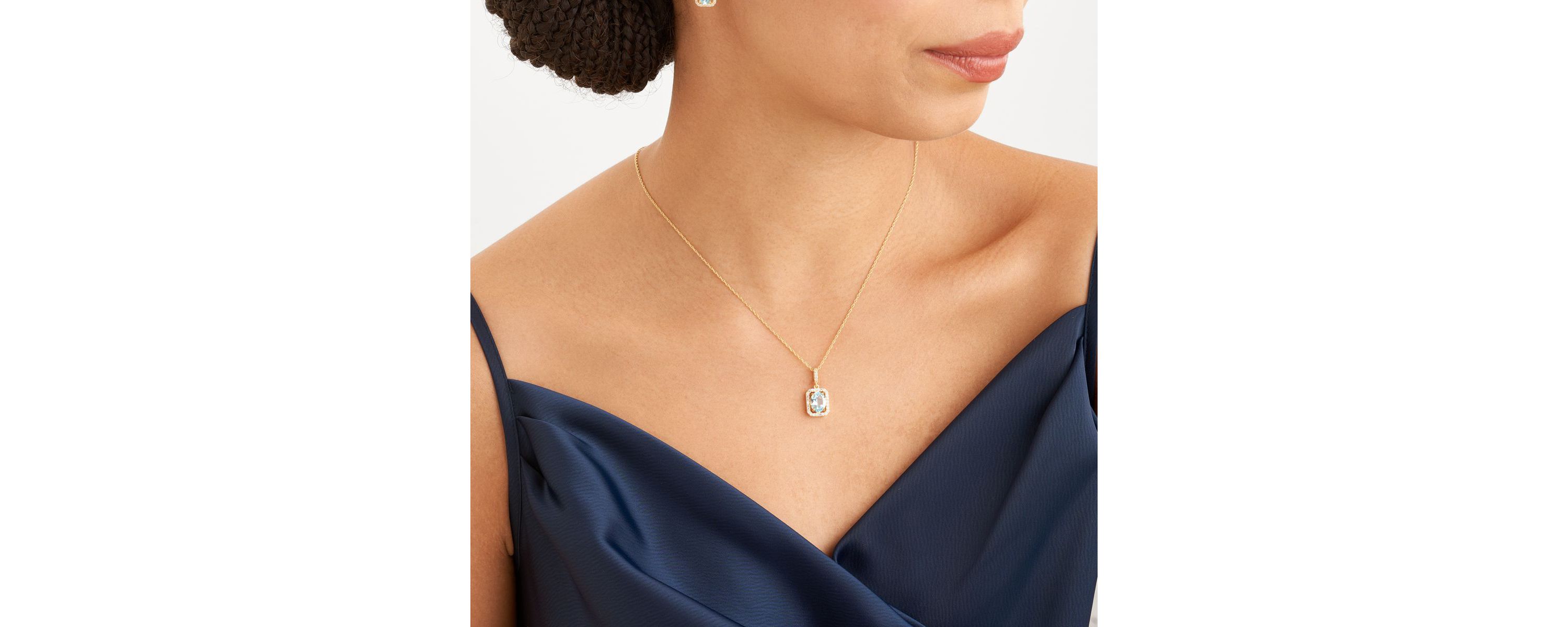 Genuine Blue Topaz and Created White Sapphire Halo Necklace and Earring Set in 18K Gold over Sterling Silver