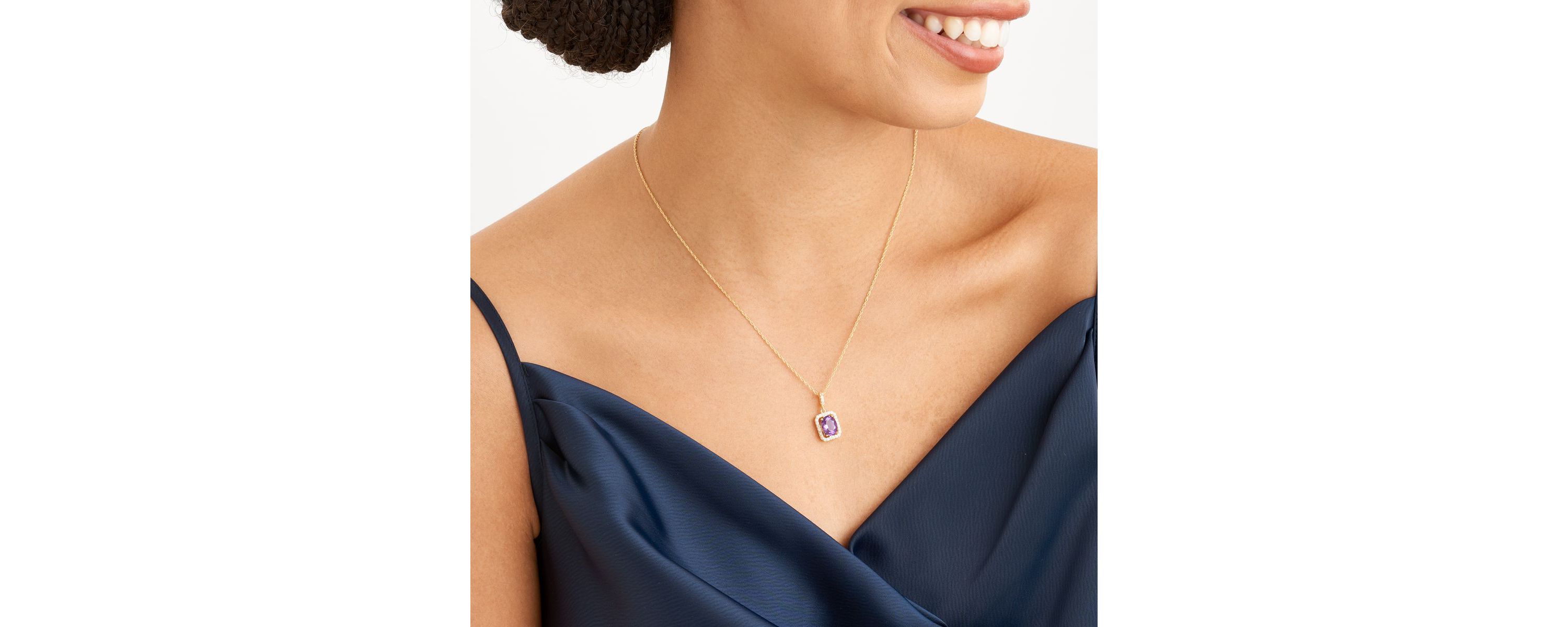 Genuine African Amethyst and Created White Sapphire Halo Necklace and Earring Set in 18K Gold over Sterling Silver