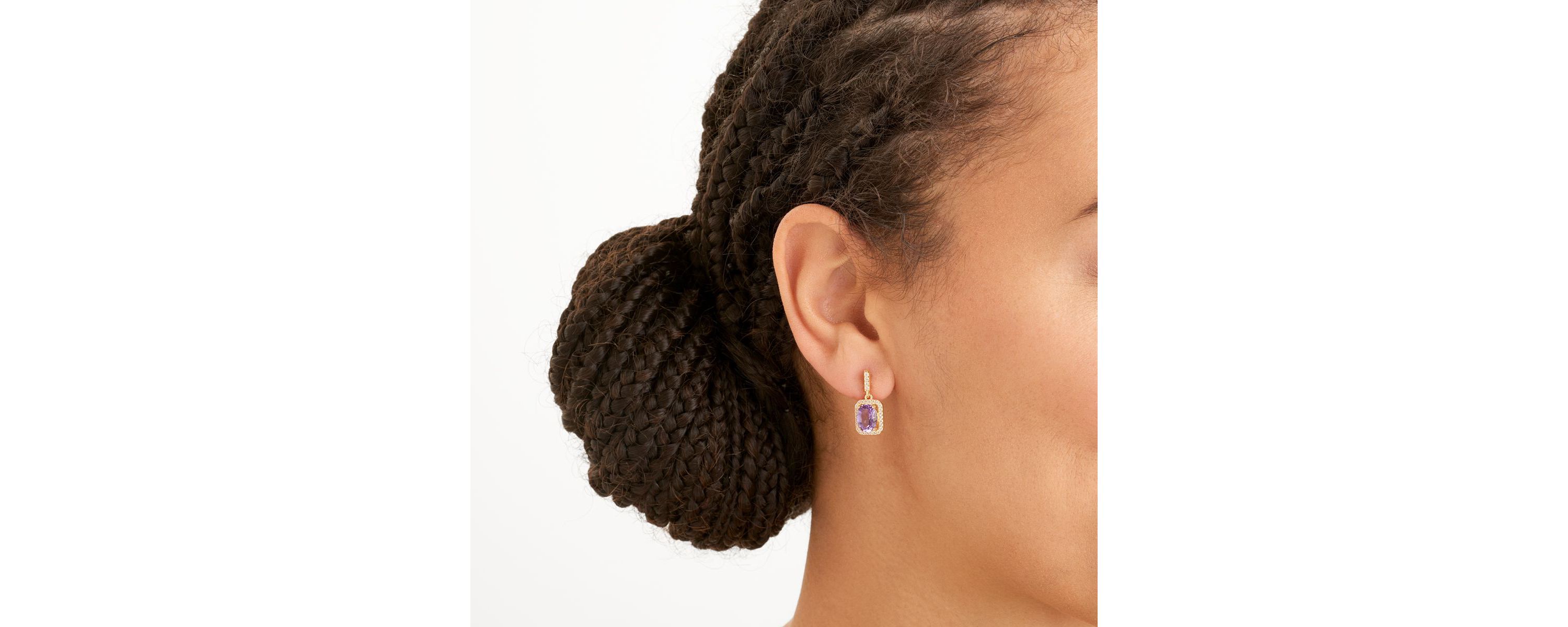 Genuine African Amethyst and Created White Sapphire Halo Necklace and Earring Set in 18K Gold over Sterling Silver