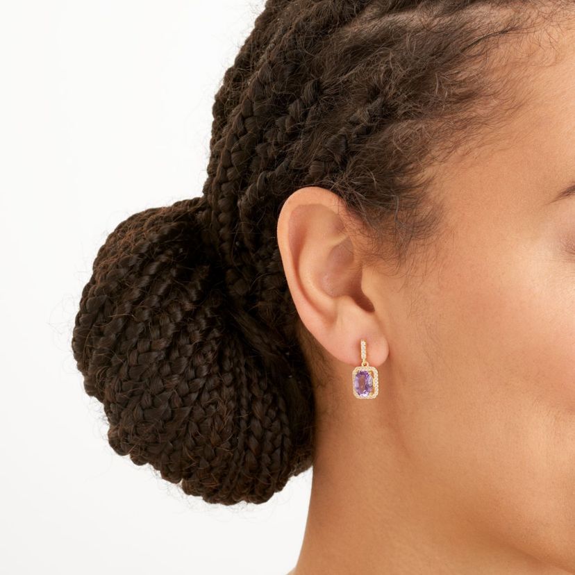 Genuine African Amethyst and Created White Sapphire Halo Necklace and Earring Set in 18K Gold over Sterling Silver