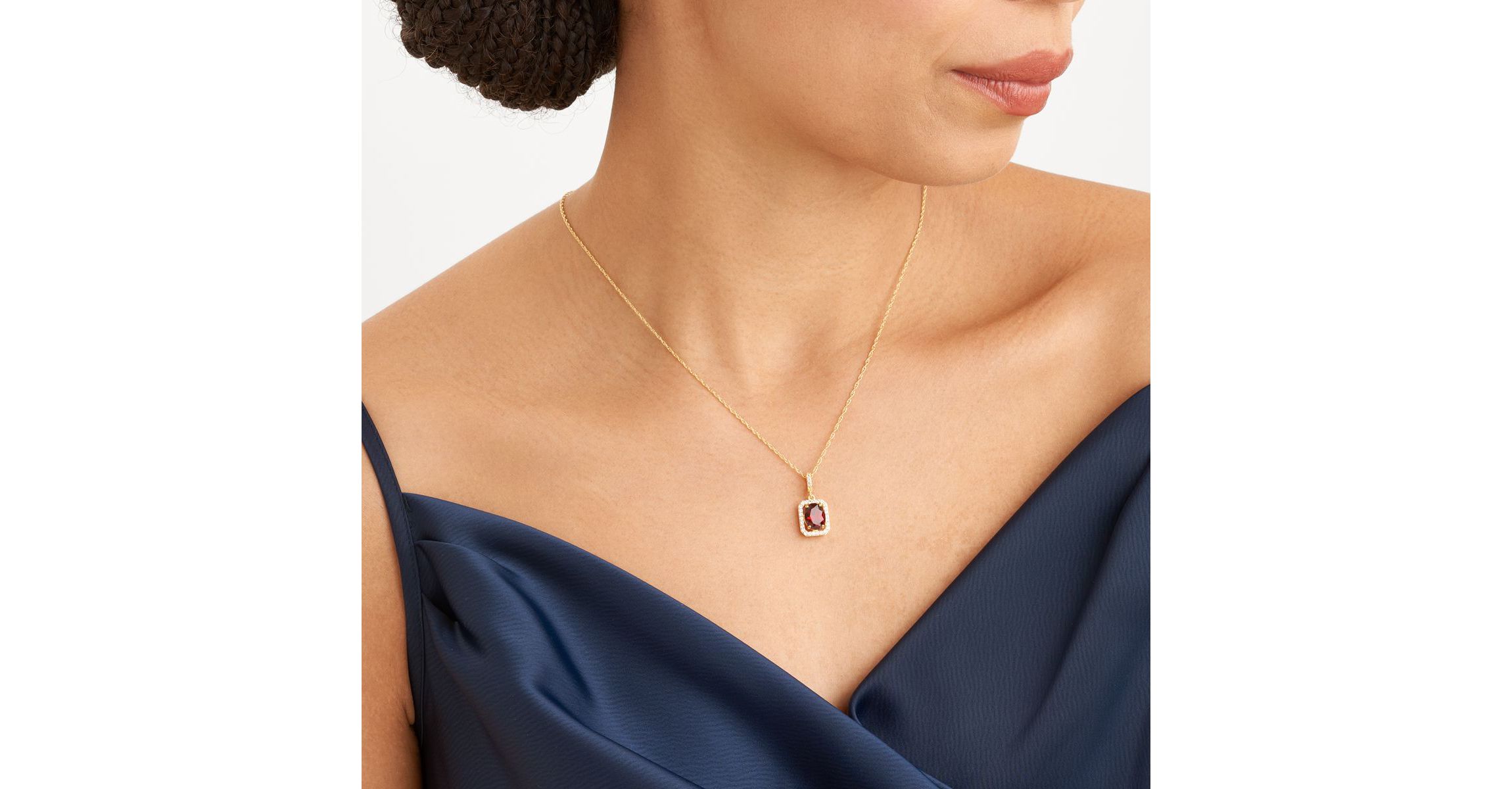 Genuine Garnet and Created White Sapphire Halo Necklace and Earring Set in 18K Gold over Sterling Silver