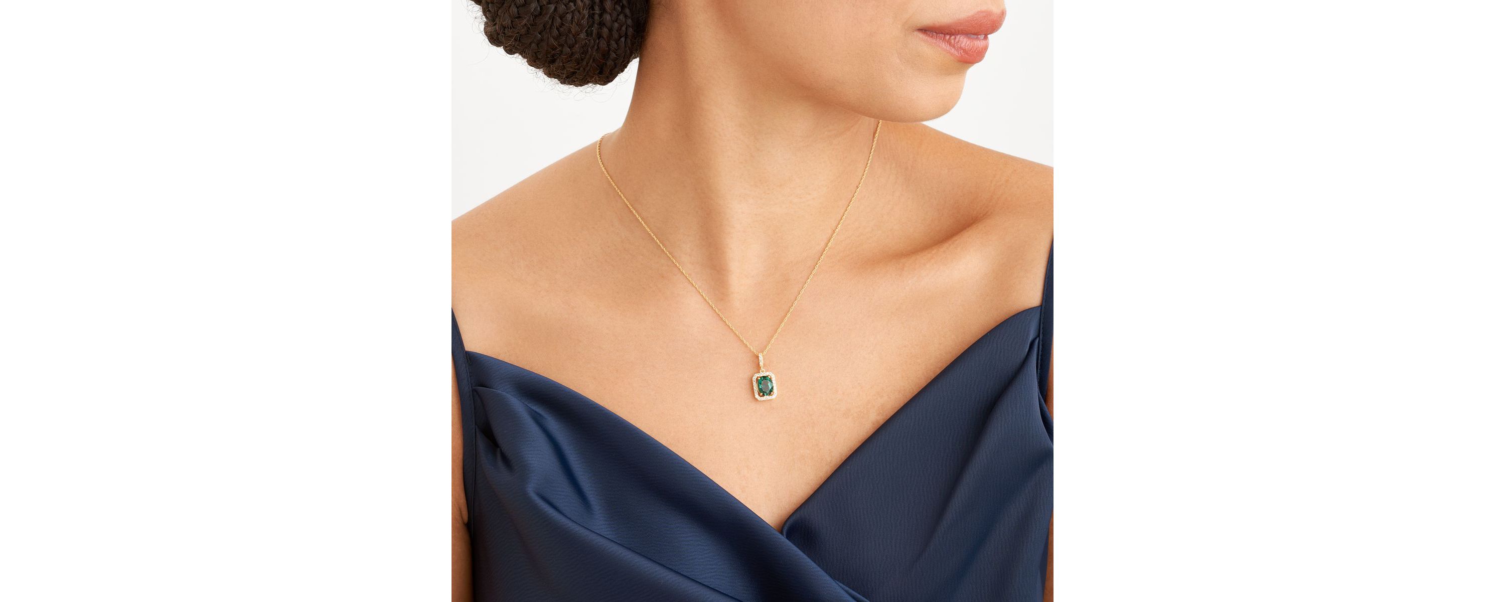 Simulated Emerald and White Sapphire Halo Necklace and Earring Set in 18K Gold over Sterling Silver