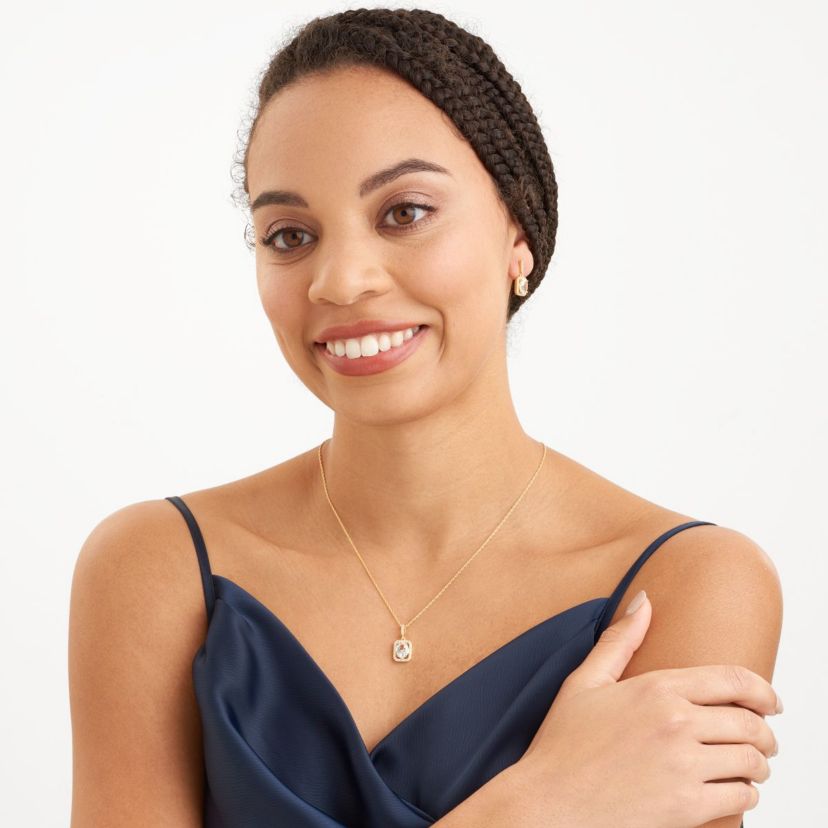 Created White Sapphire Halo Necklace and Earring Set in 18K Gold over Sterling Silver