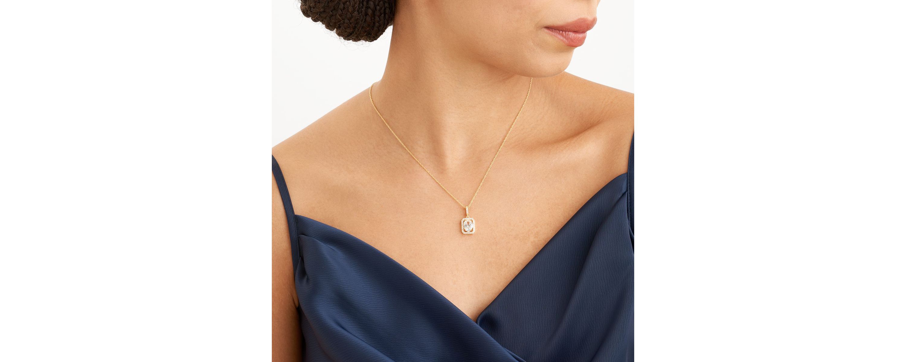 Created White Sapphire Halo Necklace and Earring Set in 18K Gold over Sterling Silver