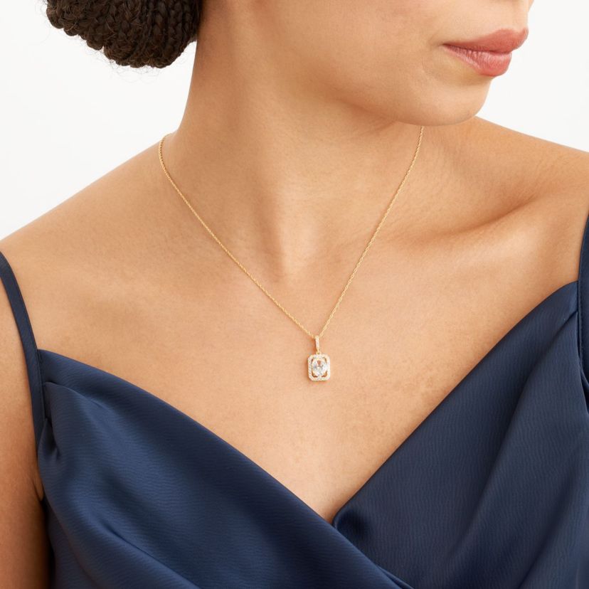 Created White Sapphire Halo Necklace and Earring Set in 18K Gold over Sterling Silver