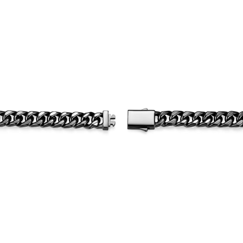 Gunmetal Plated Sterling Silver Mens Genuine Black Sapphire Curb Link Necklace