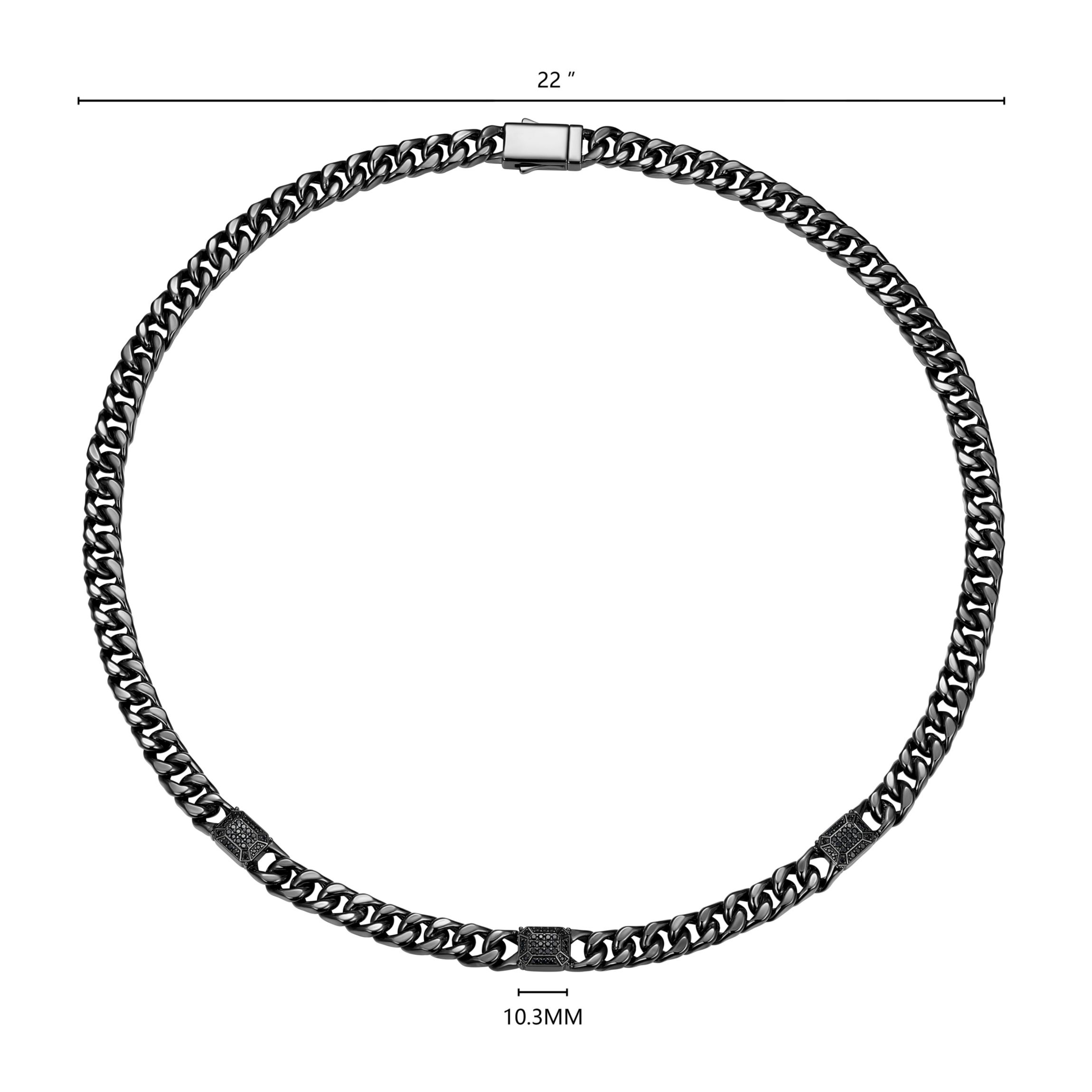 Gunmetal Plated Sterling Silver Mens Genuine Black Sapphire Curb Link Necklace