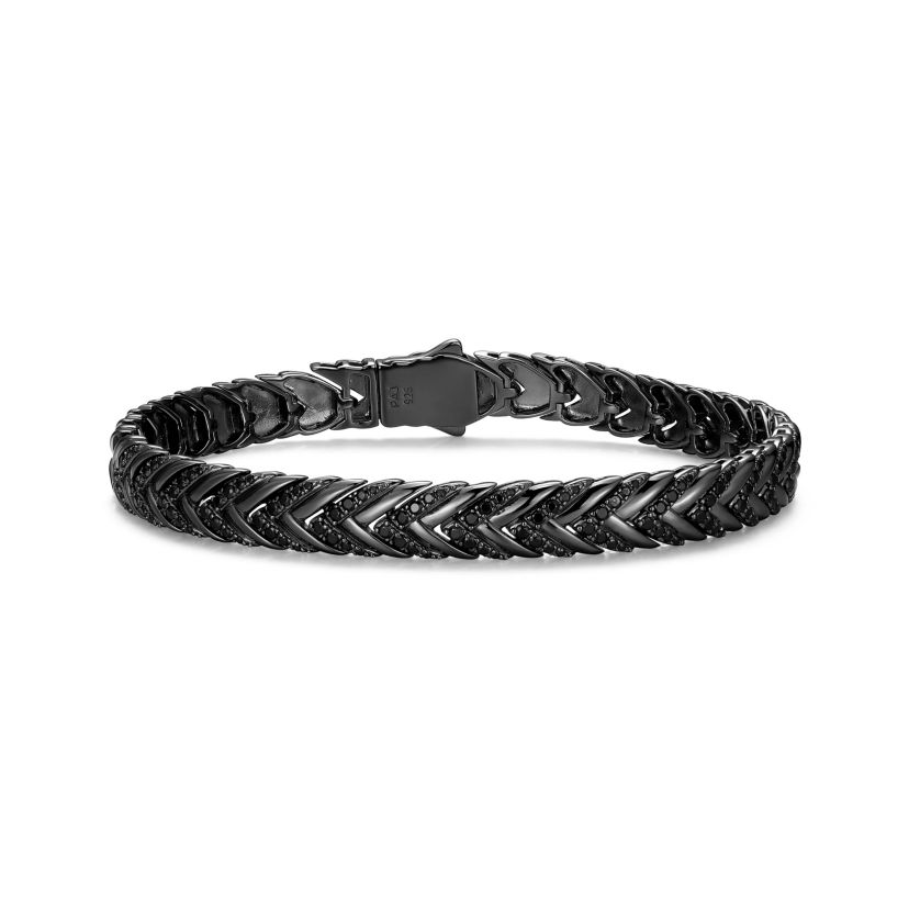 Mens Genuine Black Spinel Bracelet in Gunmetal Sterling Silver