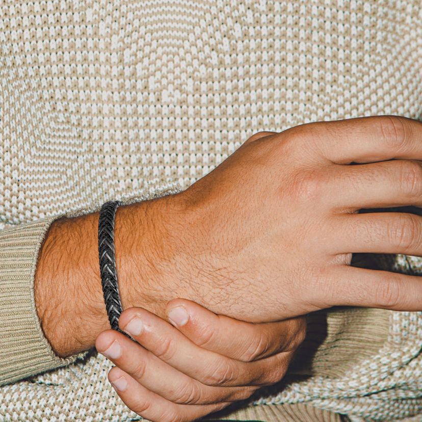 Mens Genuine Black Spinel Bracelet in Gunmetal Sterling Silver