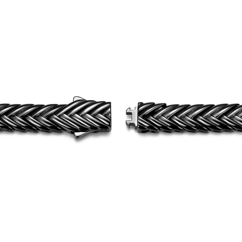 Mens Genuine Black Spinel Bracelet in Gunmetal Sterling Silver