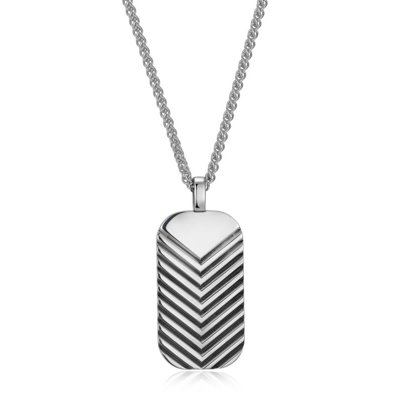 Mens Oxidized Rhodium Plated Sterling Silver Dog Tag Pendant Necklace