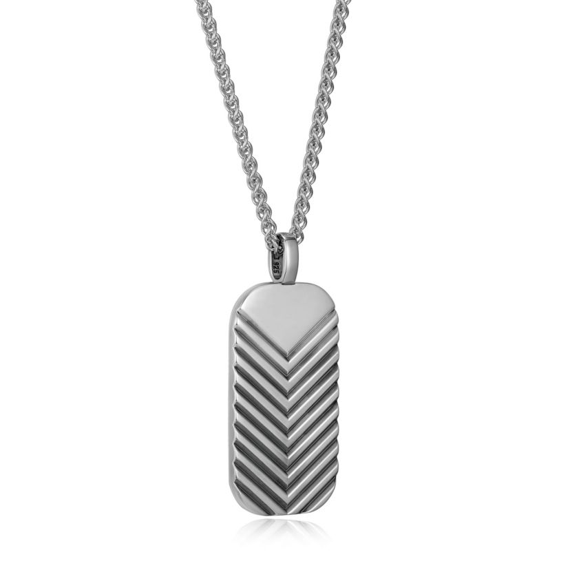 Mens Oxidized Rhodium Plated Sterling Silver Dog Tag Pendant Necklace
