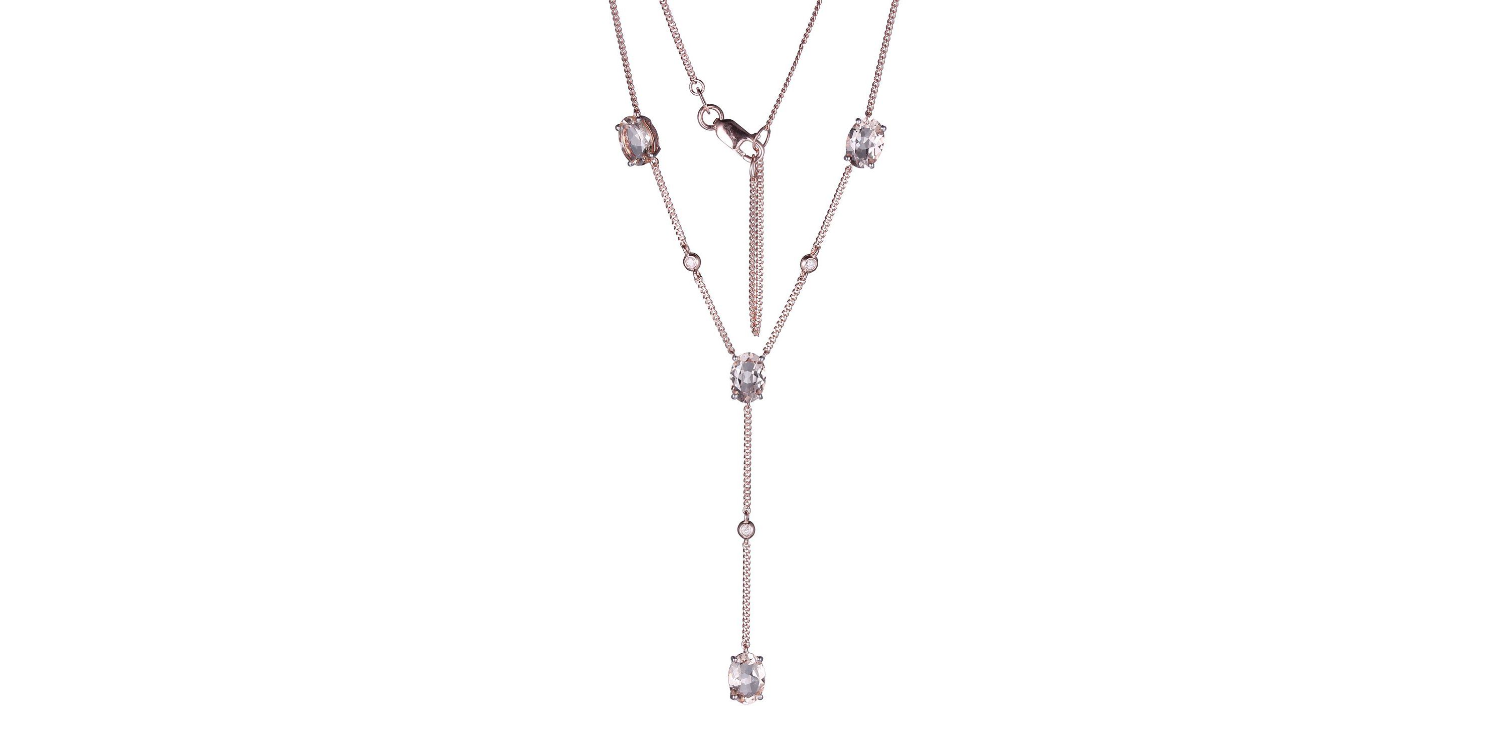 10k Rose Gold Genuine Morganite Y-Necklace with Diamond Accent, 17" Curb Chain with 2" Extension