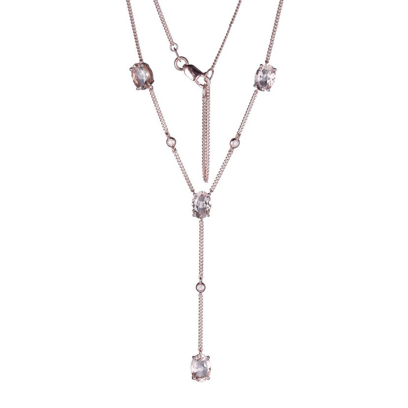 10k Rose Gold Genuine Morganite Y-Necklace with Diamond Accent, 17" Curb Chain with 2" Extension