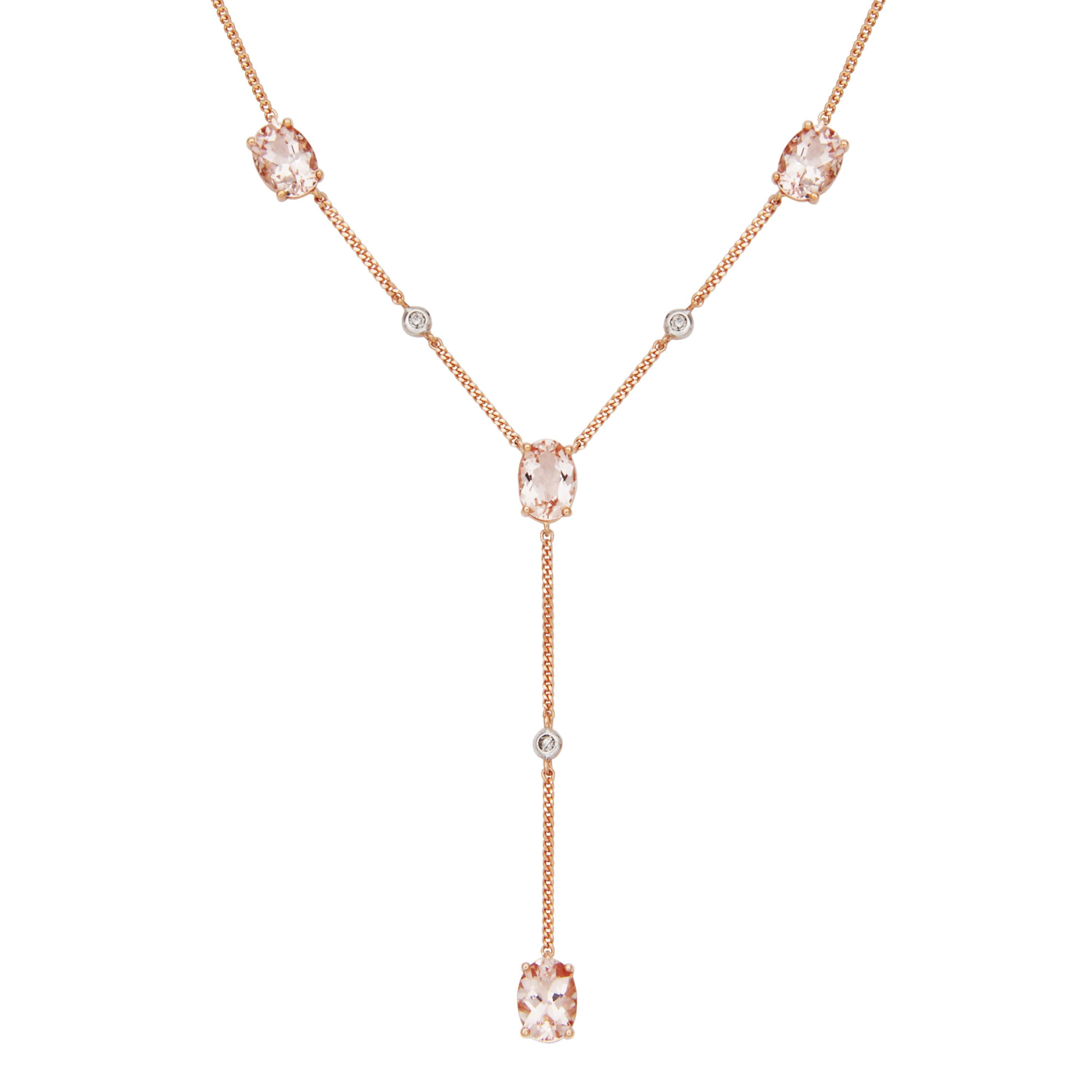 10k Rose Gold Genuine Morganite Y-Necklace with Diamond Accent, 17" Curb Chain with 2" Extension