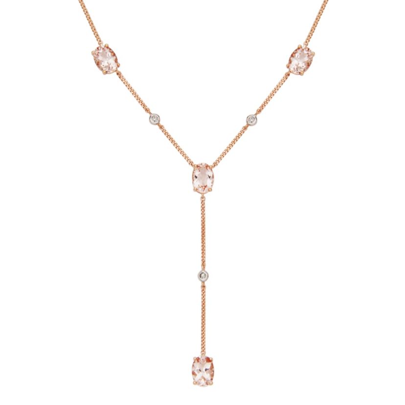 10k Rose Gold Genuine Morganite Y-Necklace with Diamond Accent, 17" Curb Chain with 2" Extension