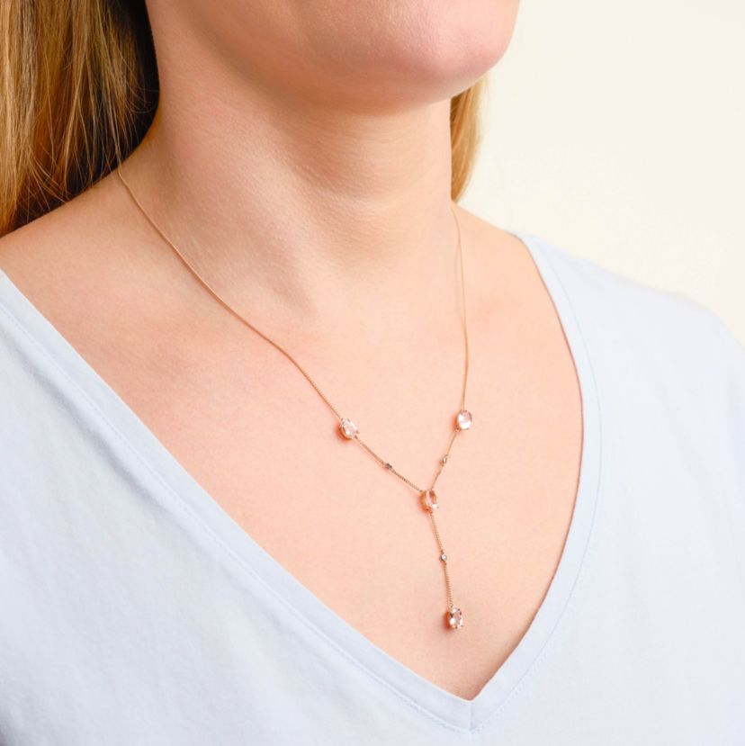 10k Rose Gold Genuine Morganite Y-Necklace with Diamond Accent, 17" Curb Chain with 2" Extension