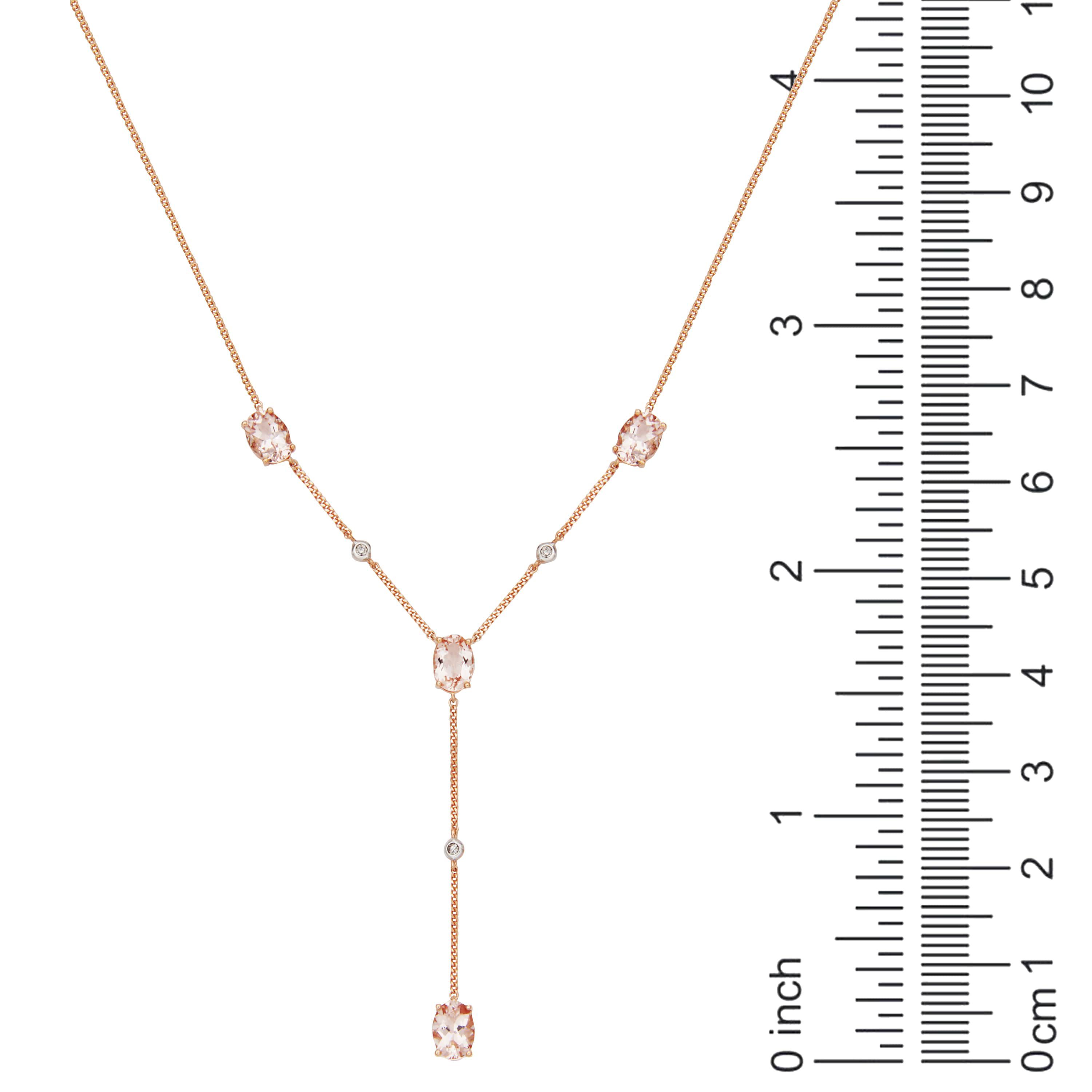 10k Rose Gold Genuine Morganite Y-Necklace with Diamond Accent, 17" Curb Chain with 2" Extension