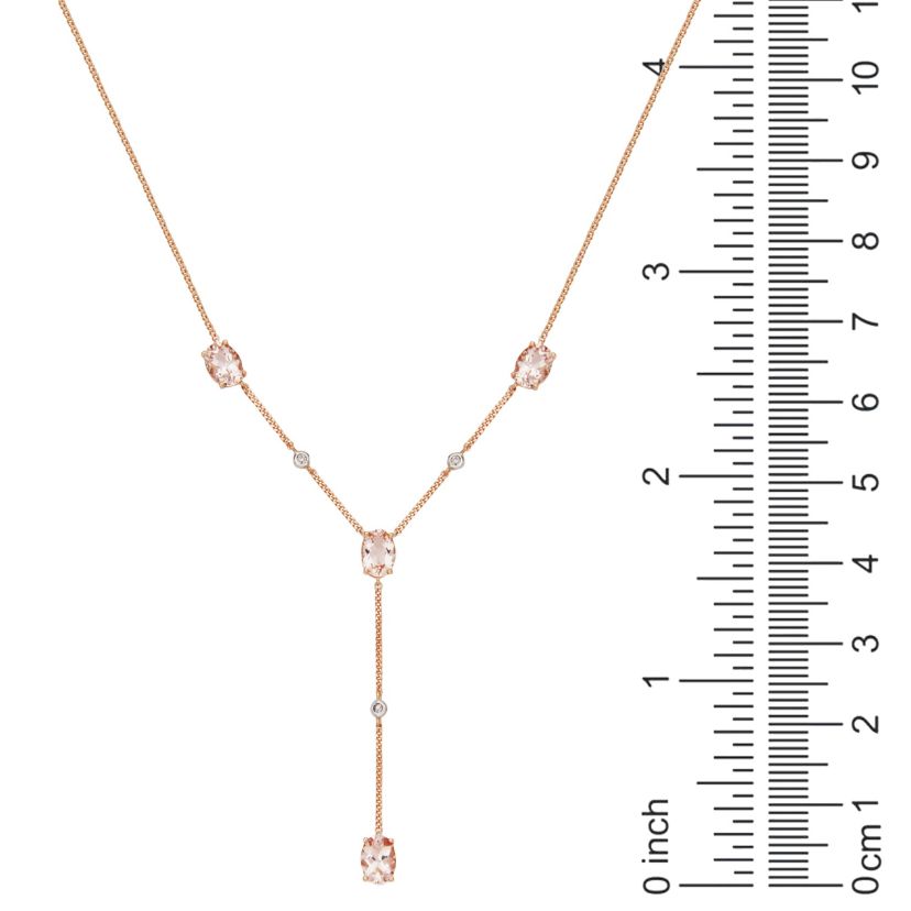 10k Rose Gold Genuine Morganite Y-Necklace with Diamond Accent, 17" Curb Chain with 2" Extension