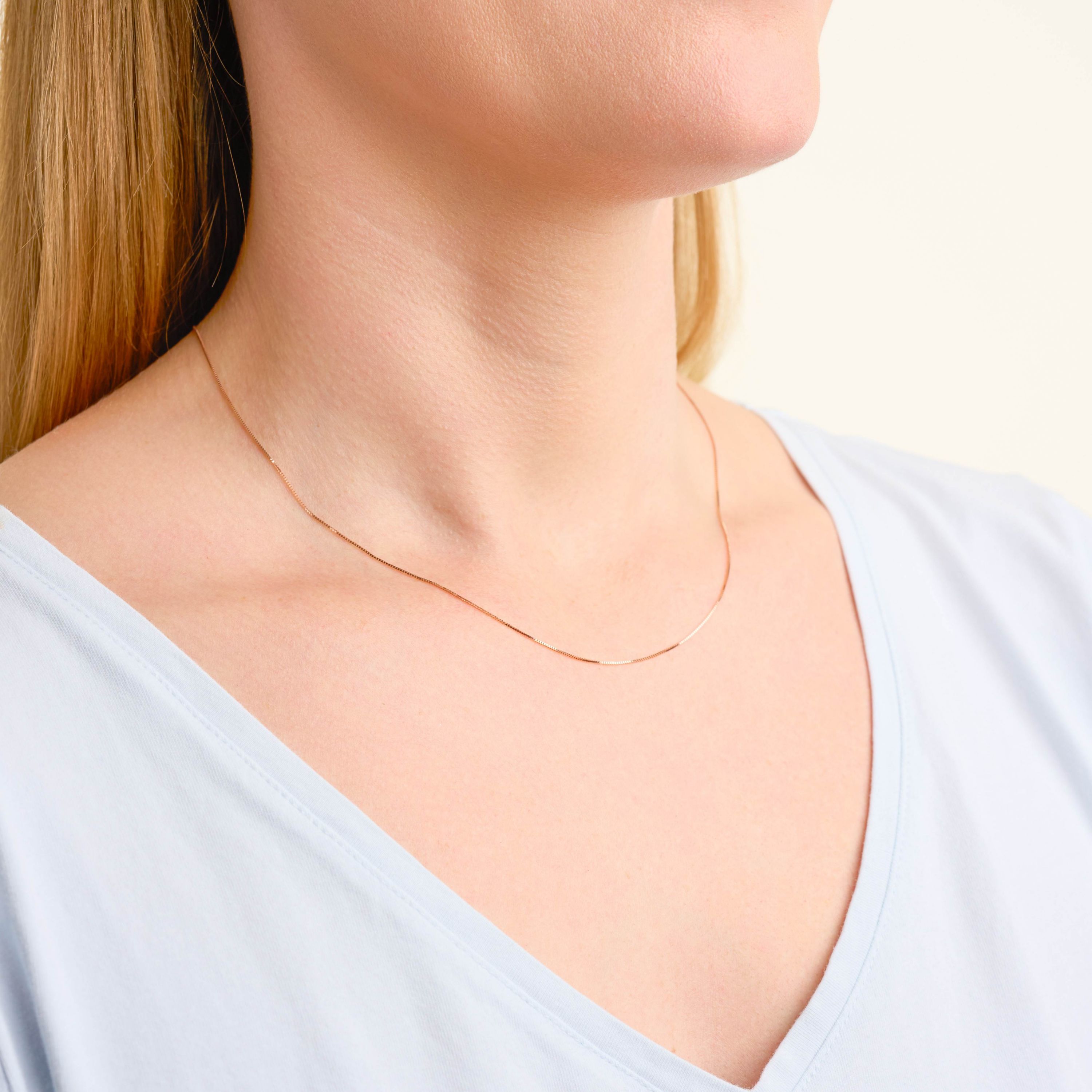 10k Rose Gold Elegant Box Chain Necklace, 18"