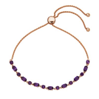 PAJ Genuine Amethyst Alternating Oval and Round Bolo Bracelet in 10k Rose Gold, Adjustable Round Wheat Chain up to 9 -  5400471C1A8LR13F8700GB2W