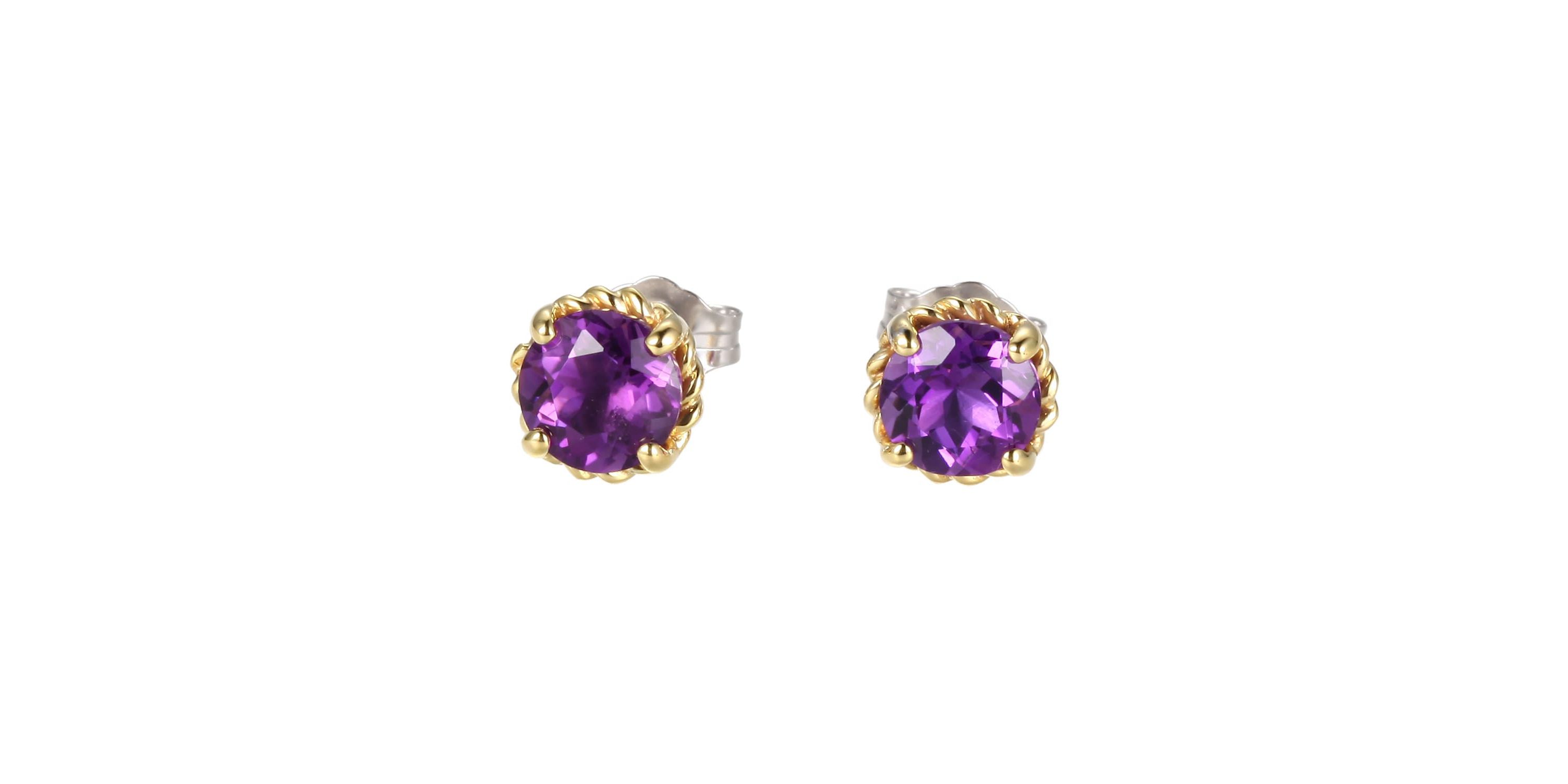 Genuine Amethyst Stud Earrings in 10K Gold and Rhodium-plated Sterling Silver