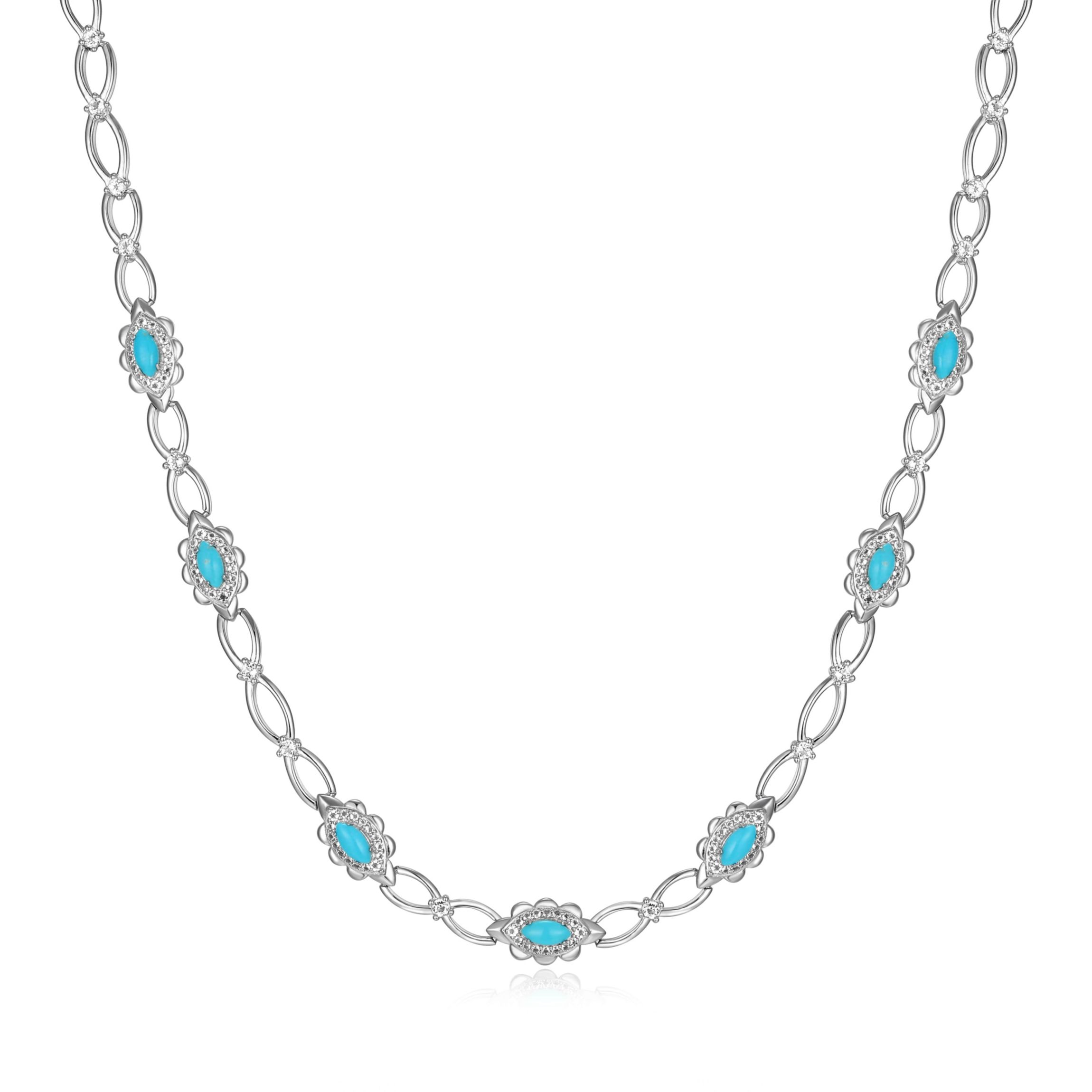 Genuine Turquoise and White Topaz Necklace in Rhodium Plated Sterling Silver