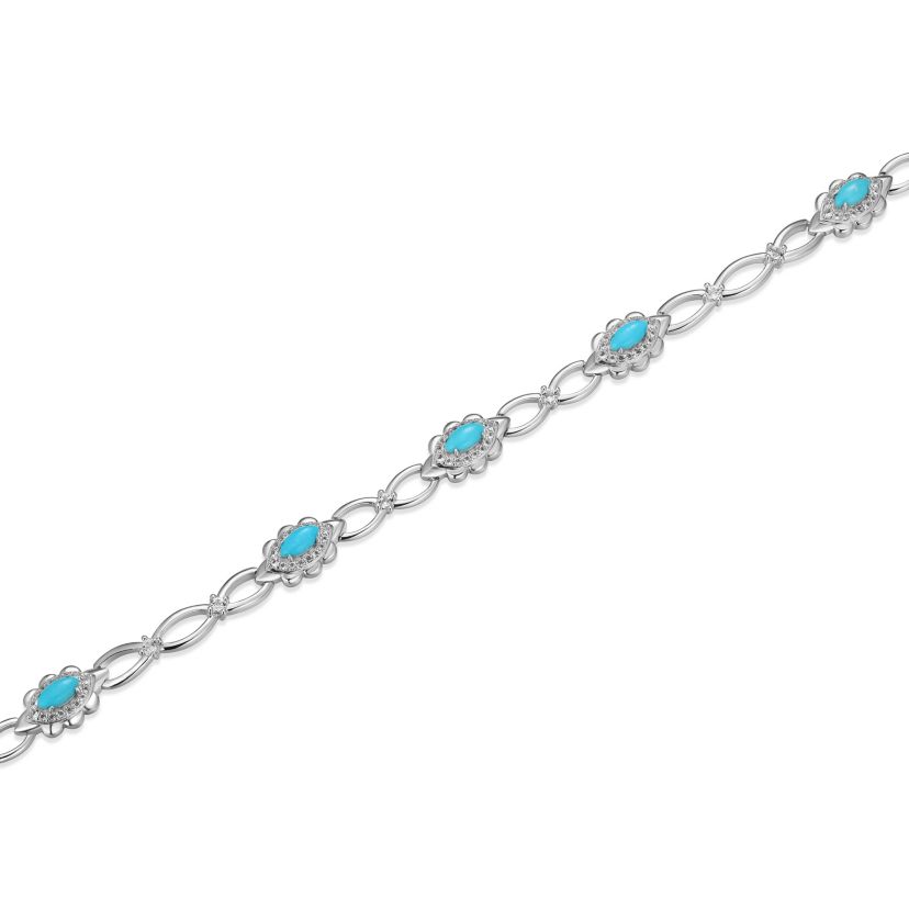 Genuine Turquoise and White Topaz Necklace in Rhodium Plated Sterling Silver