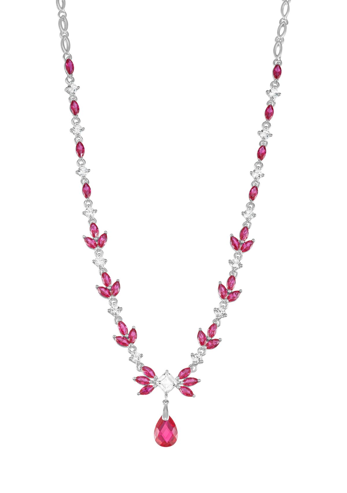 Created Ruby and Created White Sapphire Statement Drop Necklace in Sterling Silver