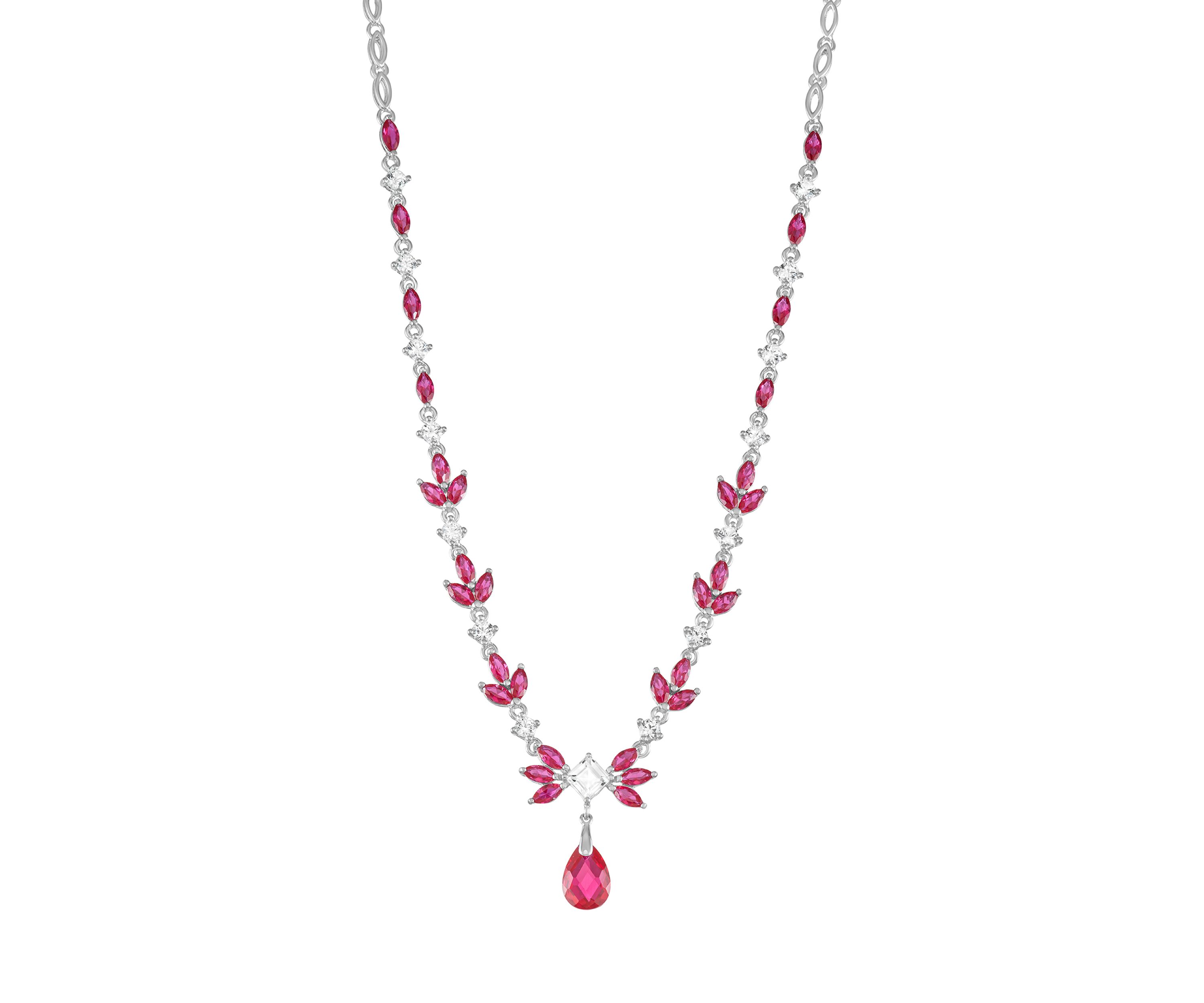 Created Ruby and Created White Sapphire Statement Drop Necklace in Sterling Silver