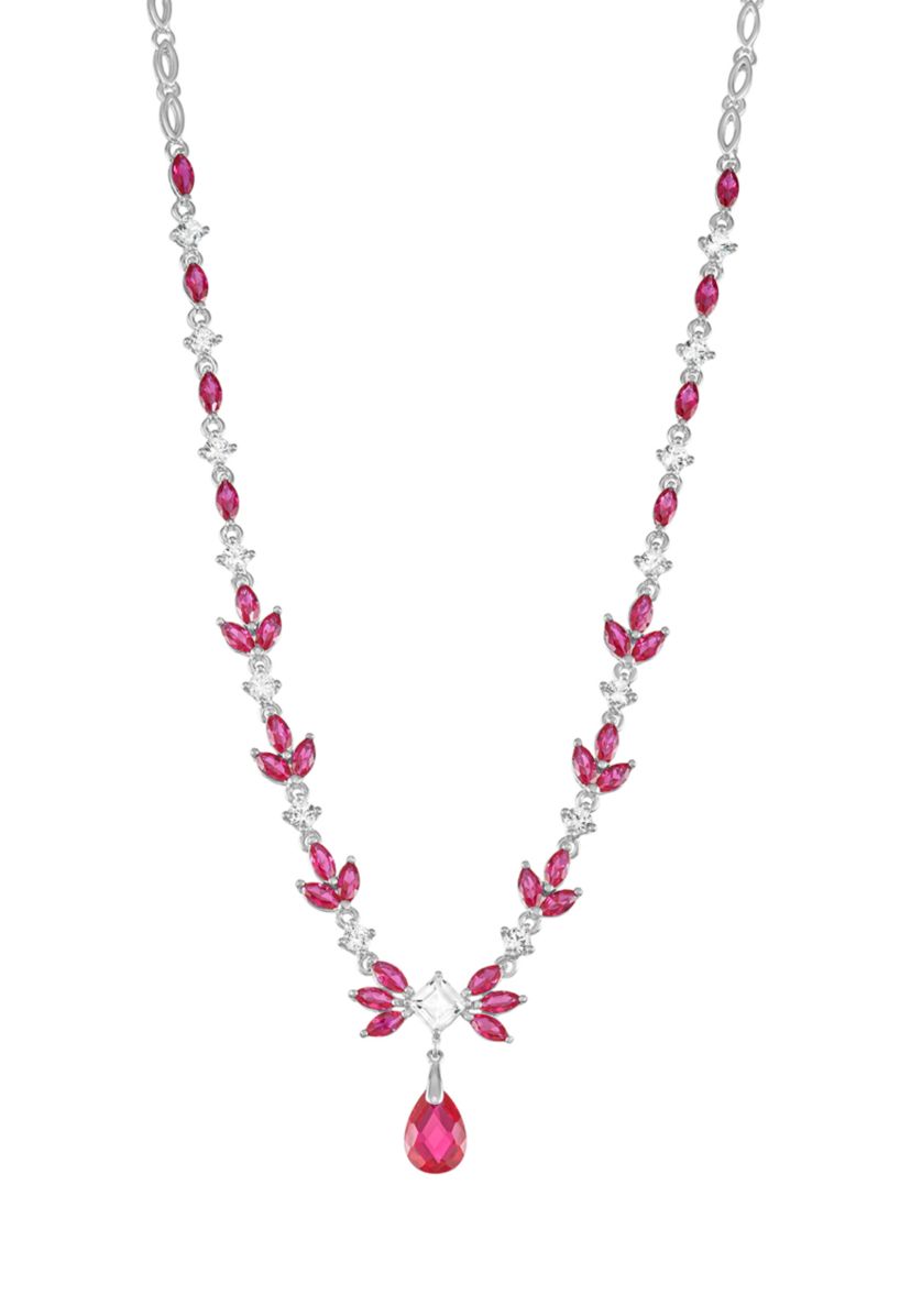Created Ruby and Created White Sapphire Statement Drop Necklace in Sterling Silver