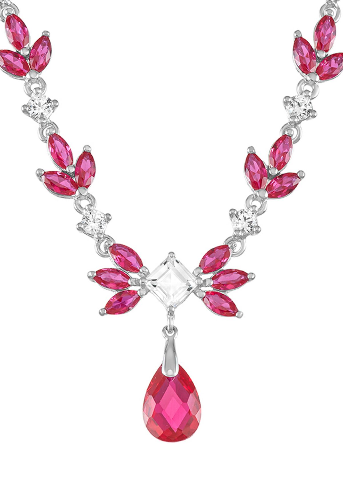 Created Ruby and Created White Sapphire Statement Drop Necklace in Sterling Silver