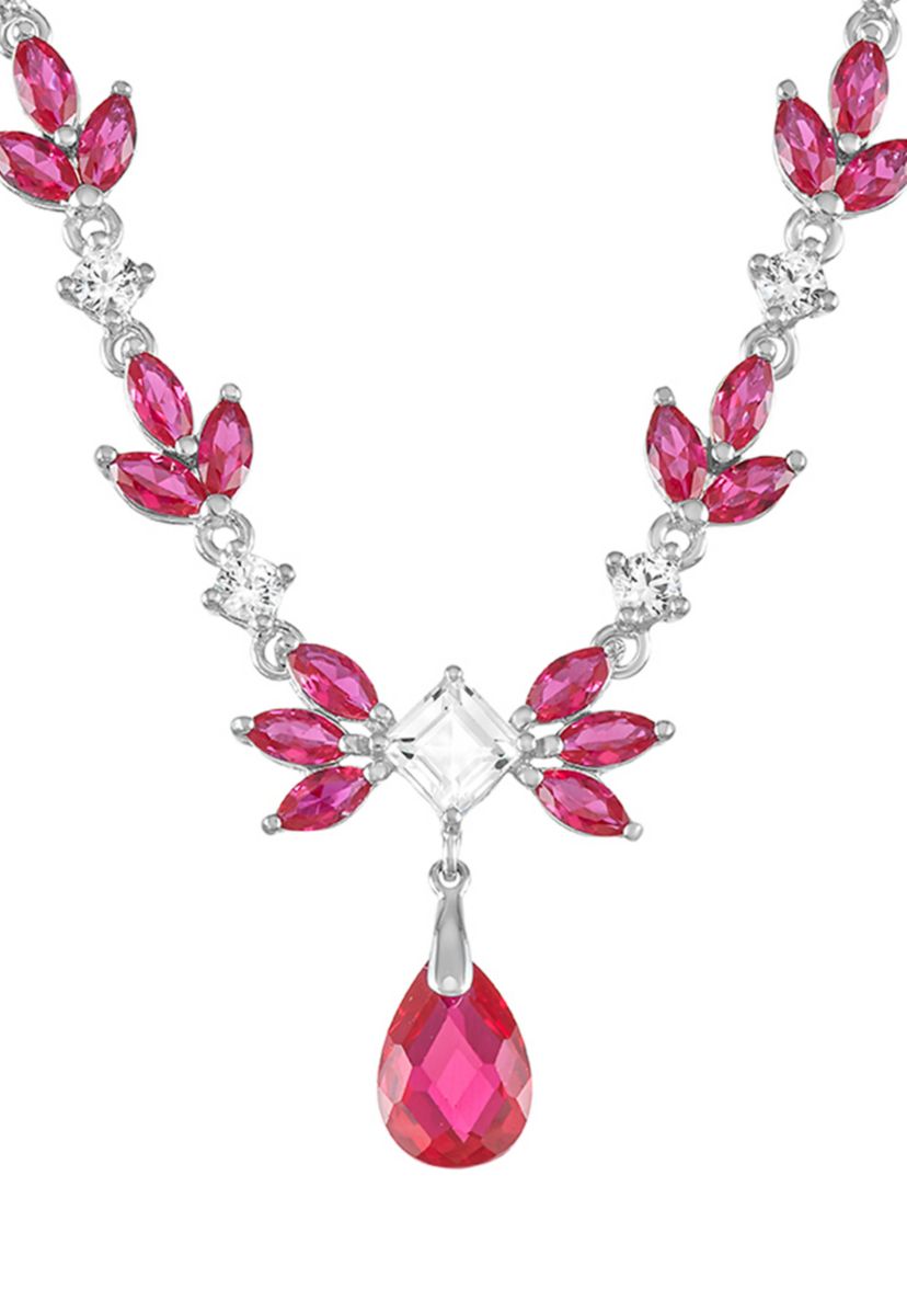 Created Ruby and Created White Sapphire Statement Drop Necklace in Sterling Silver
