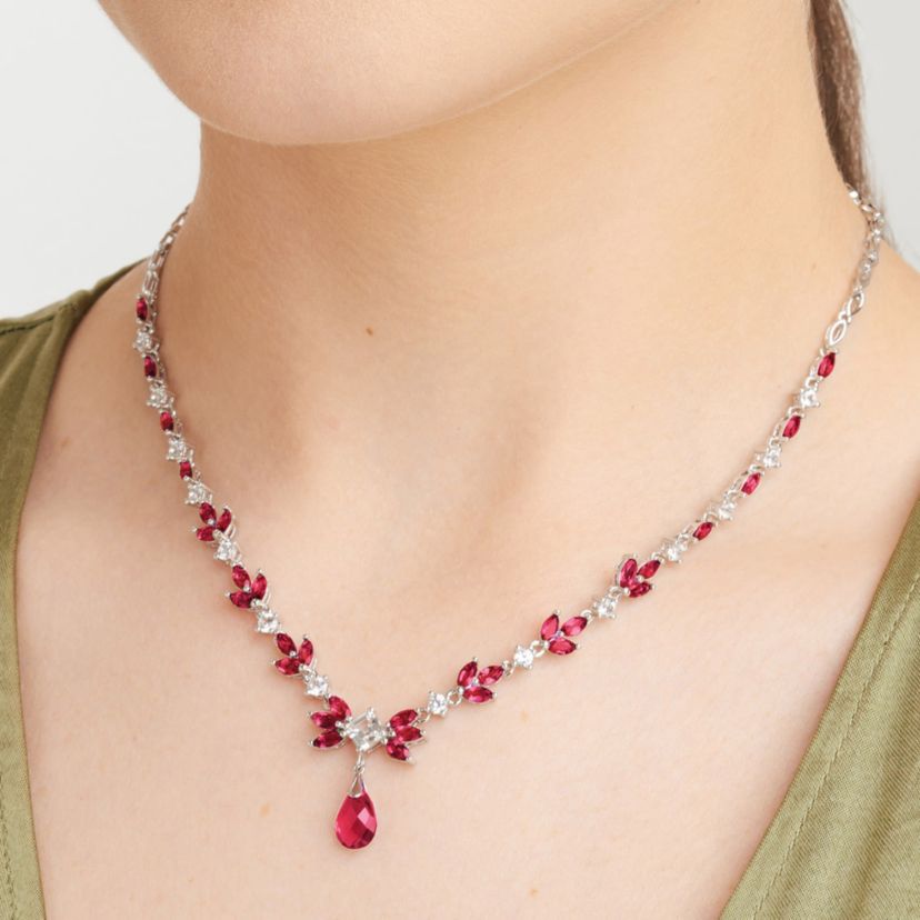 Created Ruby and Created White Sapphire Statement Drop Necklace in Sterling Silver