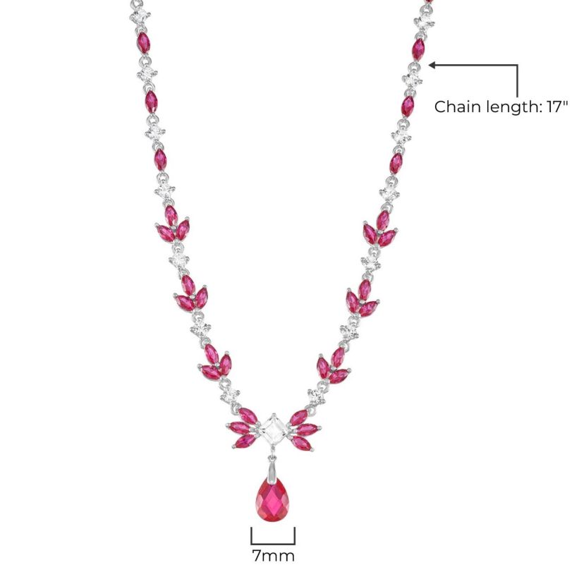 Created Ruby and Created White Sapphire Statement Drop Necklace in Sterling Silver