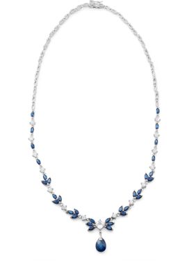 Aurealis Created Blue and White Sapphire Statement Drop Necklace in Sterling Silver