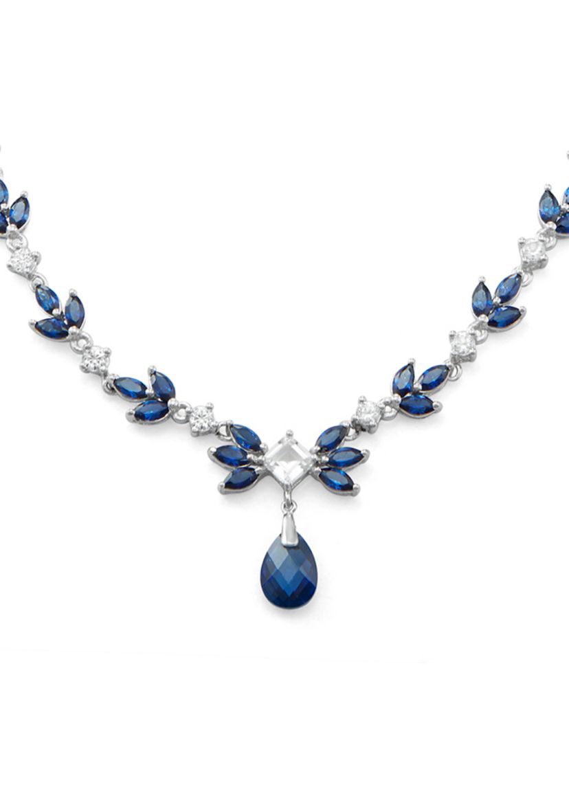 Created Blue and White Sapphire Statement Drop Necklace in Sterling Silver