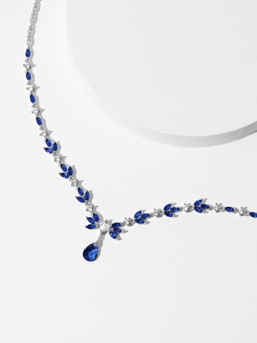 Created Blue and White Sapphire Statement Drop Necklace in Sterling Silver