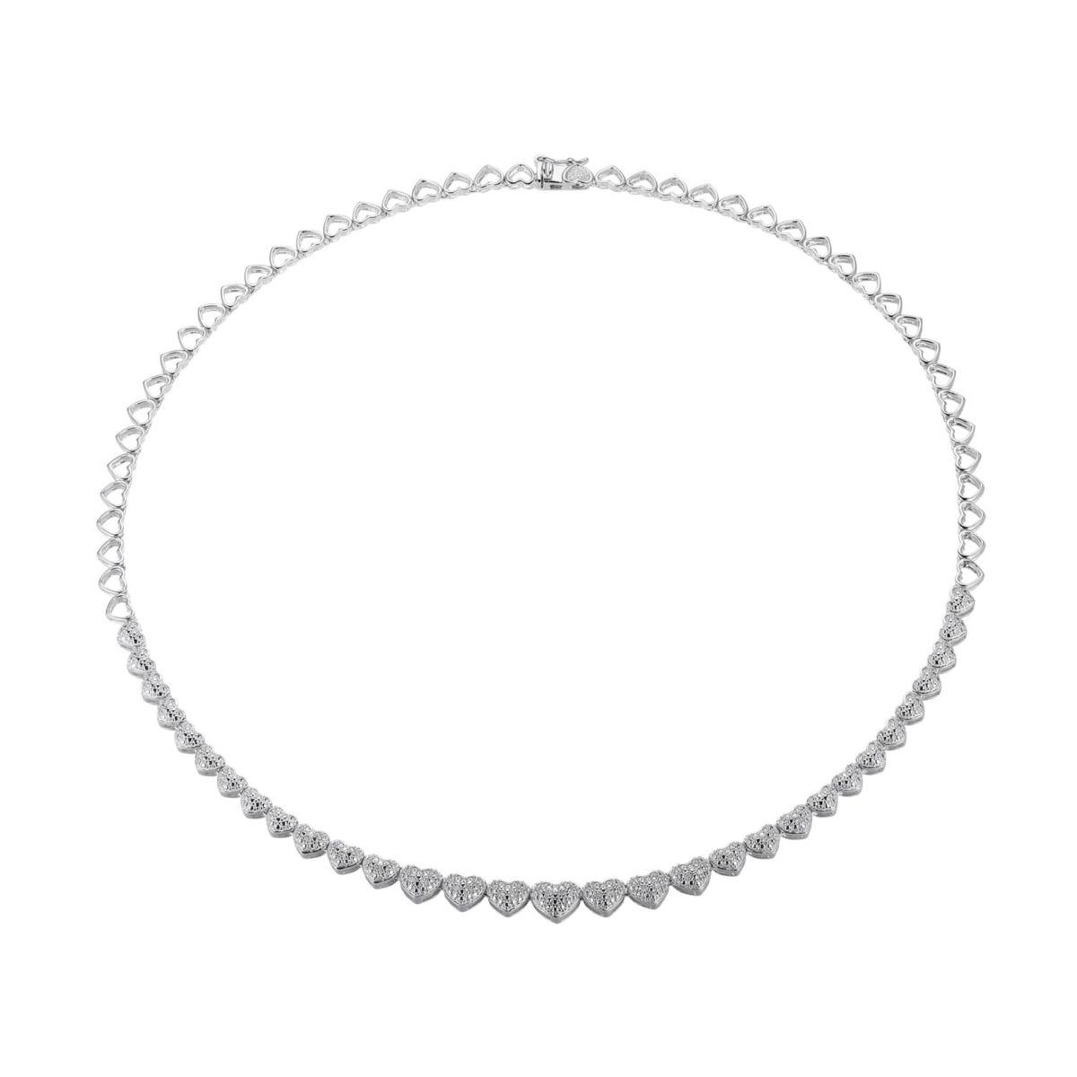 1/10 cttw Diamond Heart Tennis Necklace in Rhodium Plated Sterling Silver