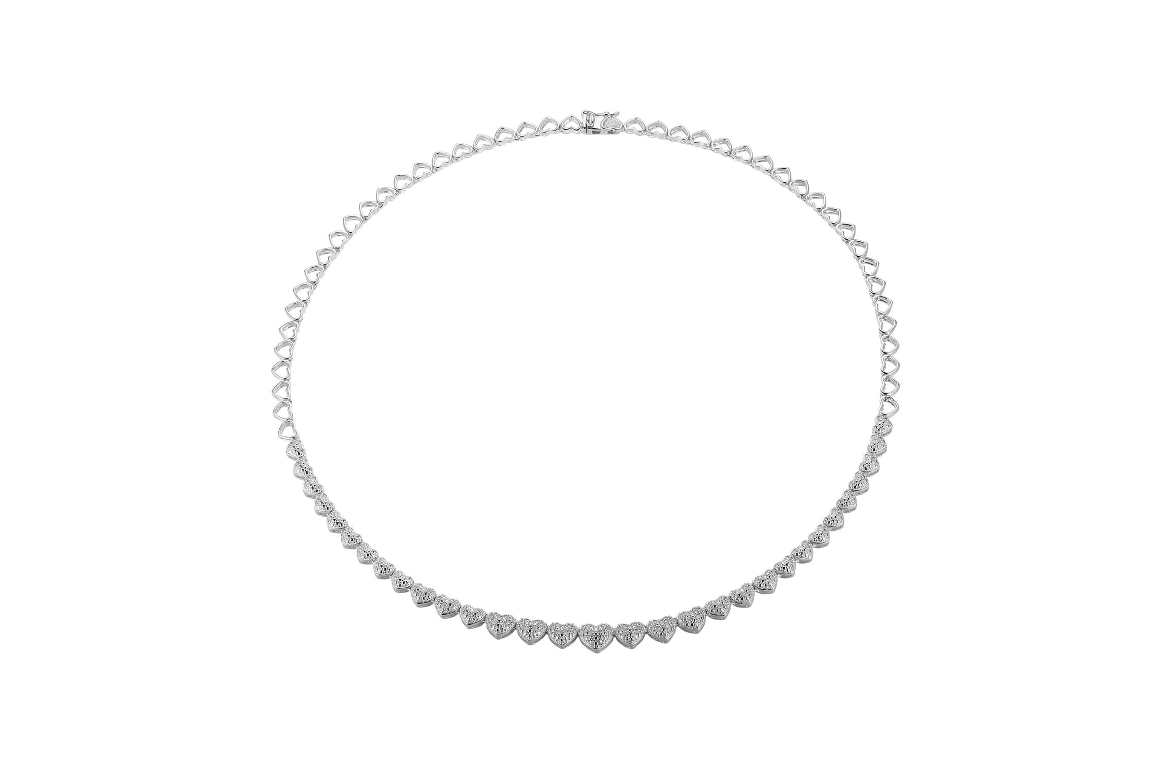1/10 cttw Diamond Heart Tennis Necklace in Rhodium Plated Sterling Silver