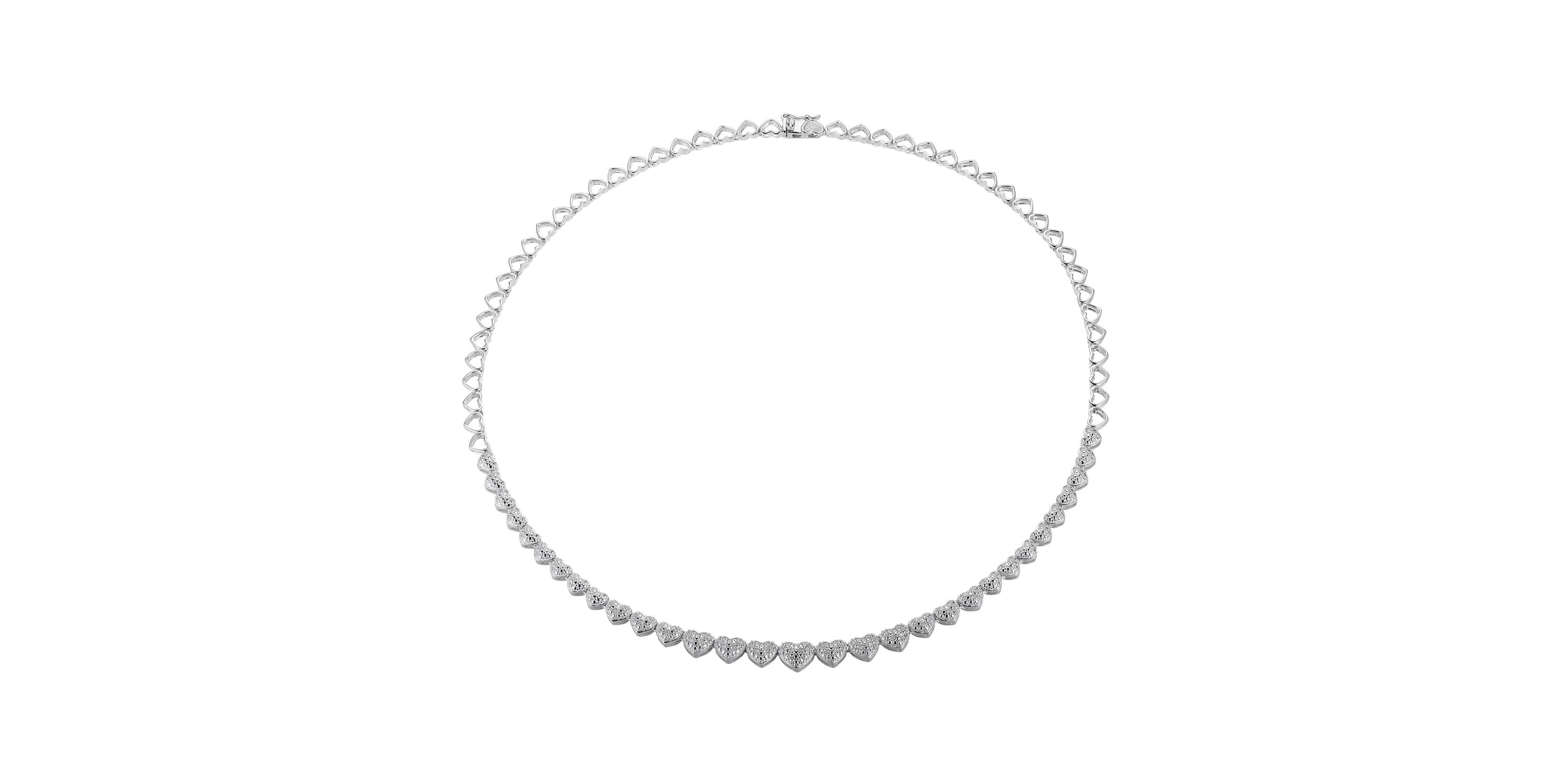 1/10 cttw Diamond Heart Tennis Necklace in Rhodium Plated Sterling Silver