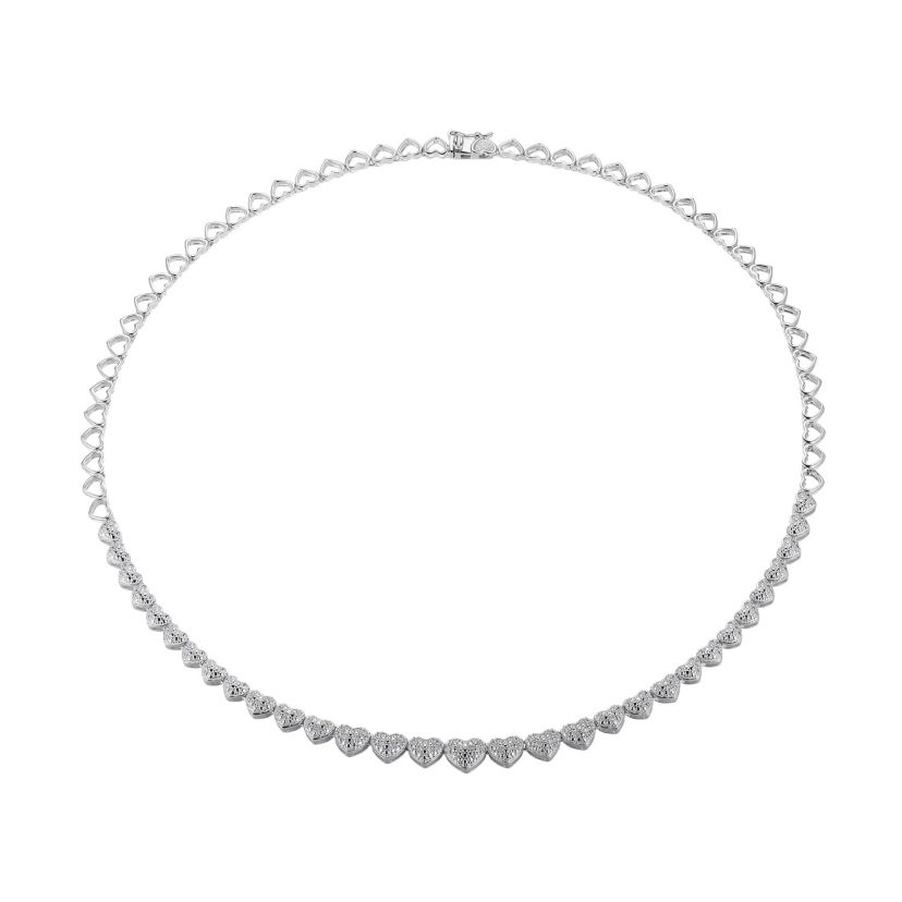 1/10 cttw Diamond Heart Tennis Necklace in Rhodium Plated Sterling Silver