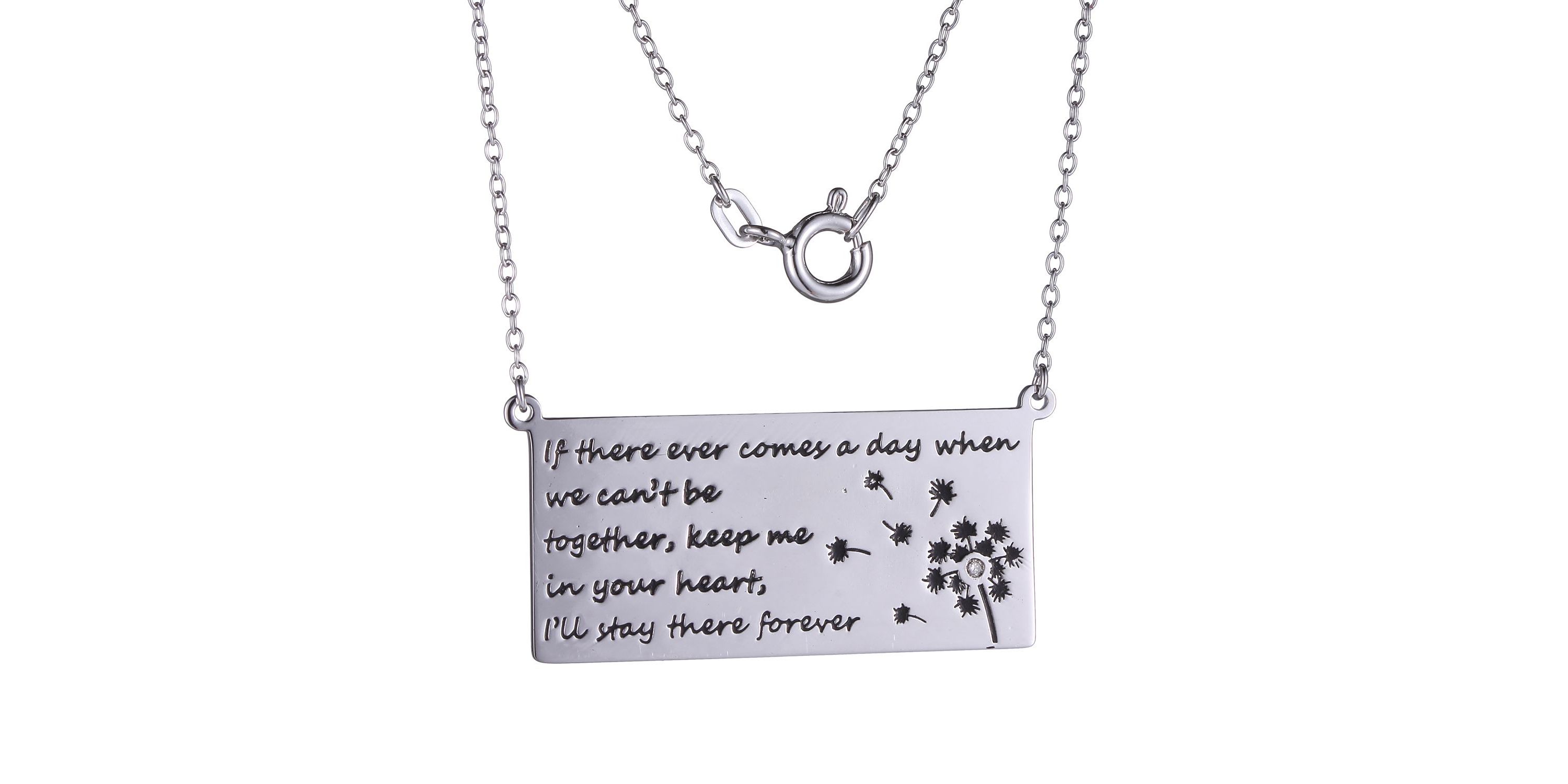 Diamond Accent Dandelion Love Letter Necklace in Rhodium Plated Sterling Silver